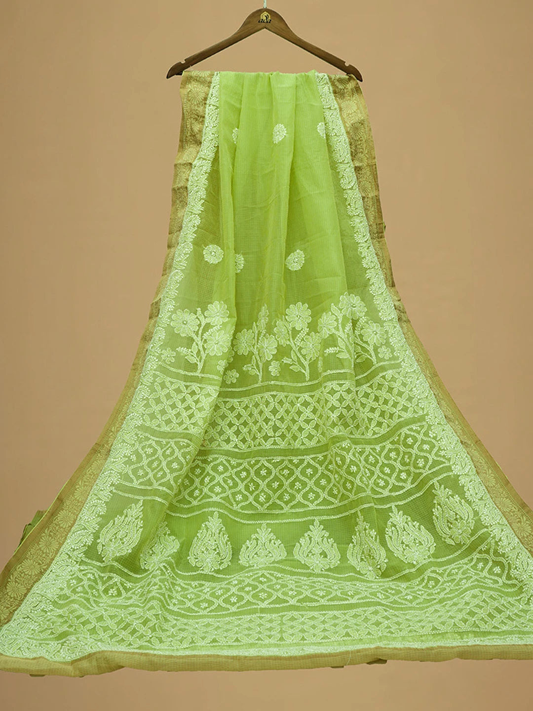 Ada Hand Embroidered Green Chanderi Lucknowi Chikankari Saree and Blouse 01A683650