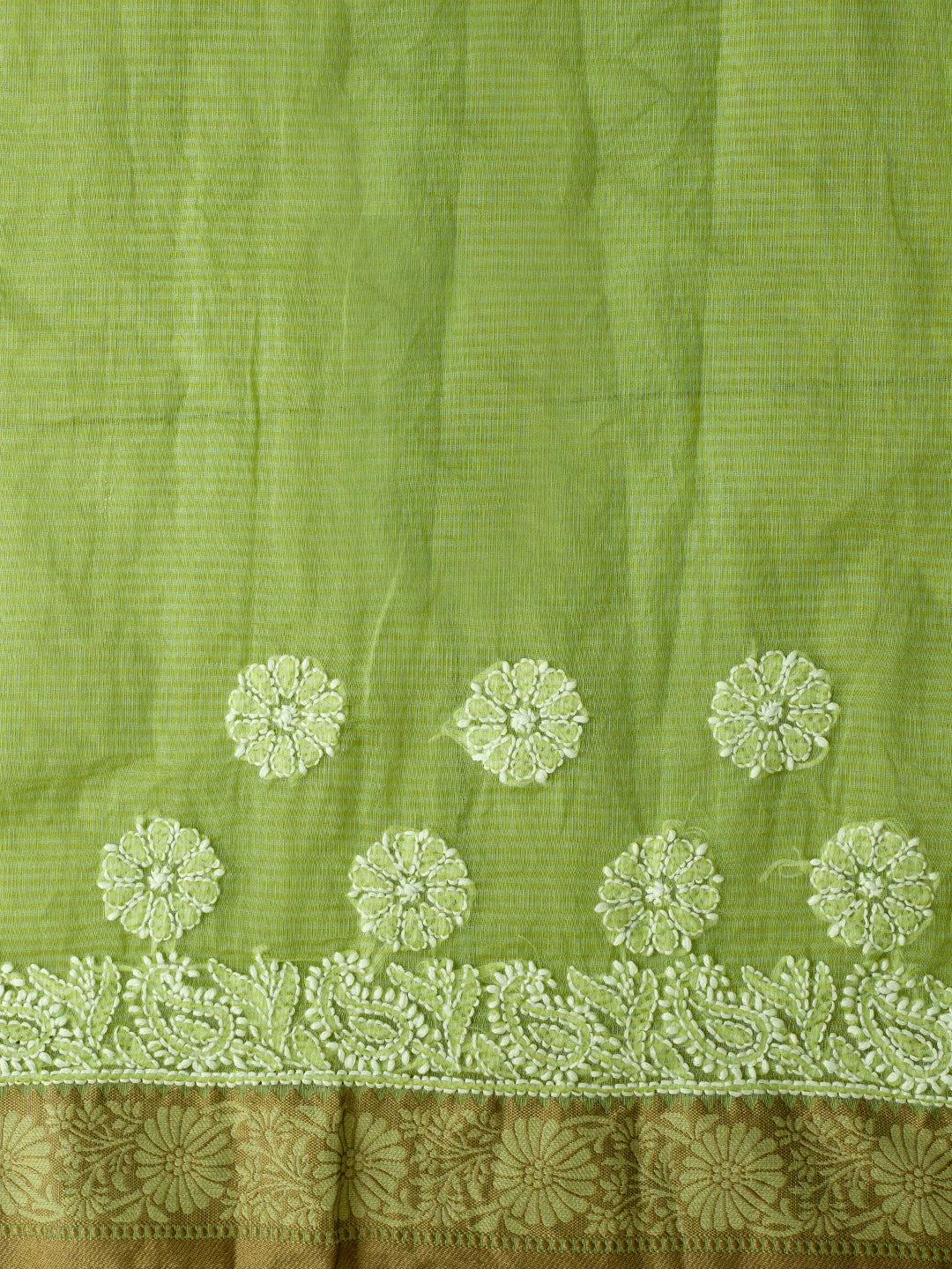 Ada Hand Embroidered Green Chanderi Lucknowi Chikankari Saree and Blouse 01A683650