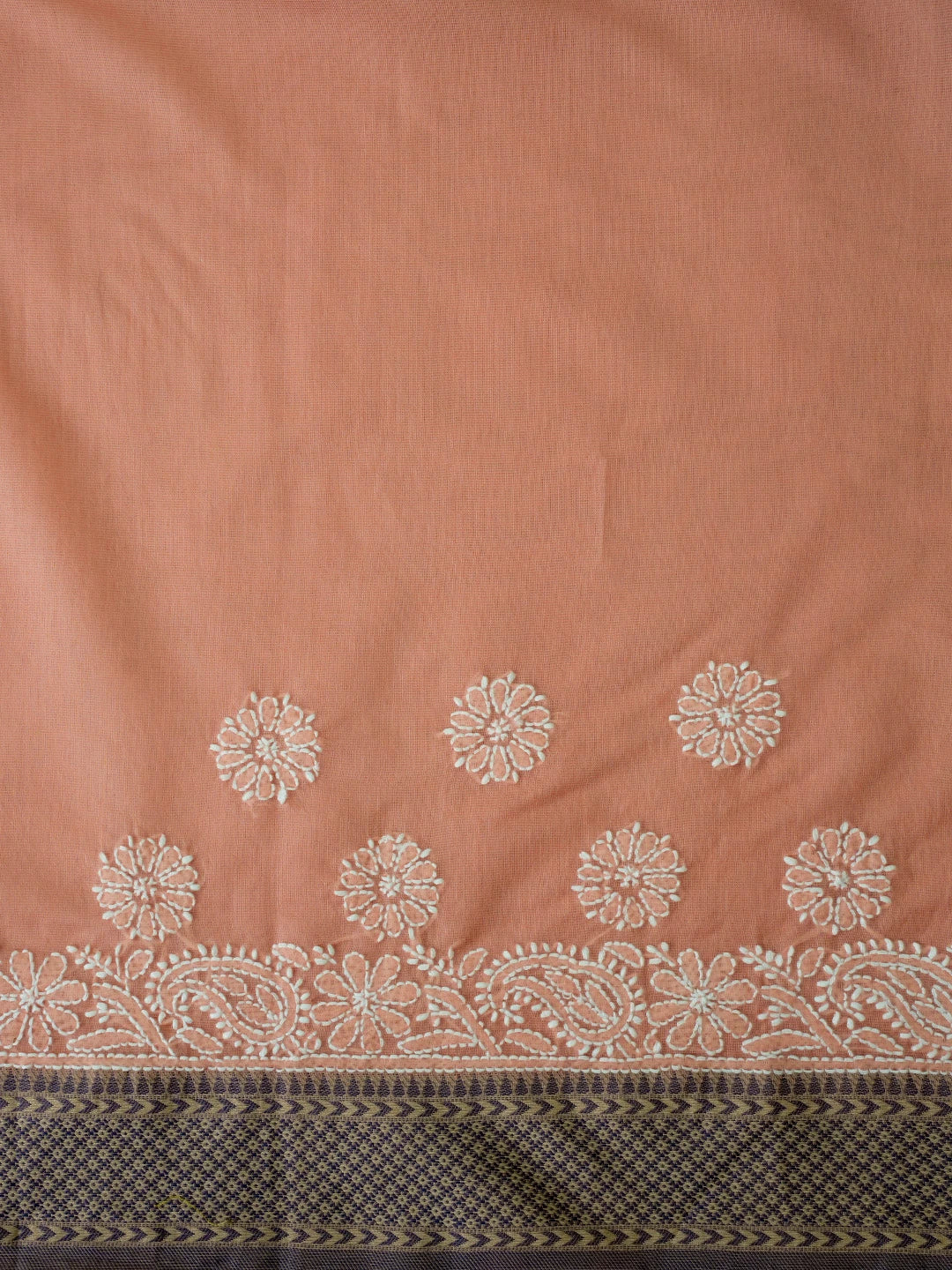 Ada Hand Embroidered Peach Chanderi Lucknowi Chikankari Saree and Blouse 01A683684