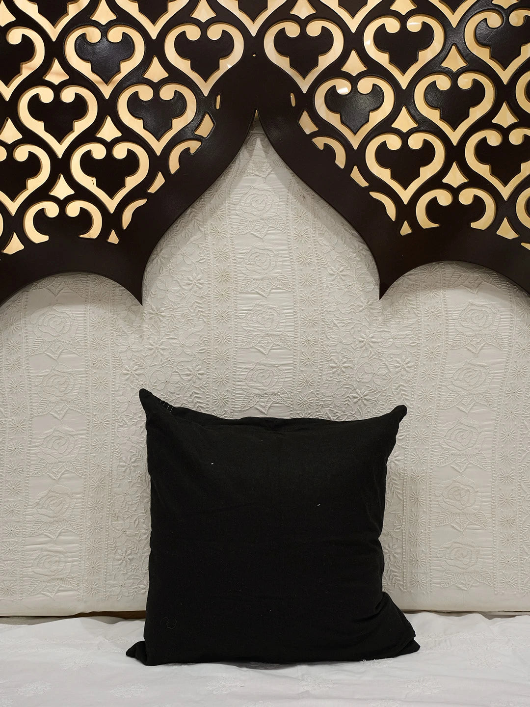 Ada Hand Embroidered Black Cotton Lucknowi Chikankari Cushion Cover 01A251402