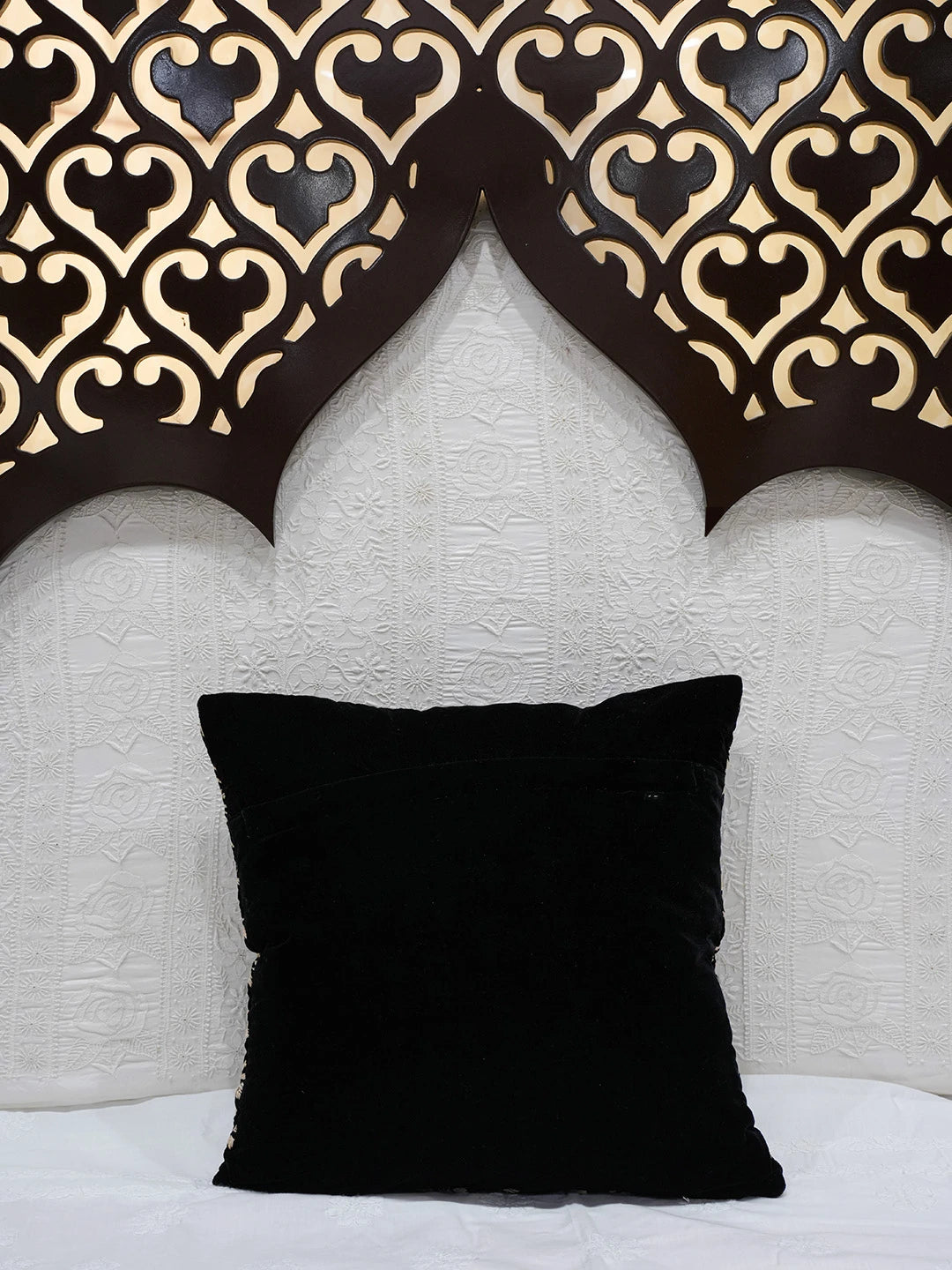 Ada Hand Embroidered Black Velvet Lucknowi Chikankari Cushion Cover 01A643211