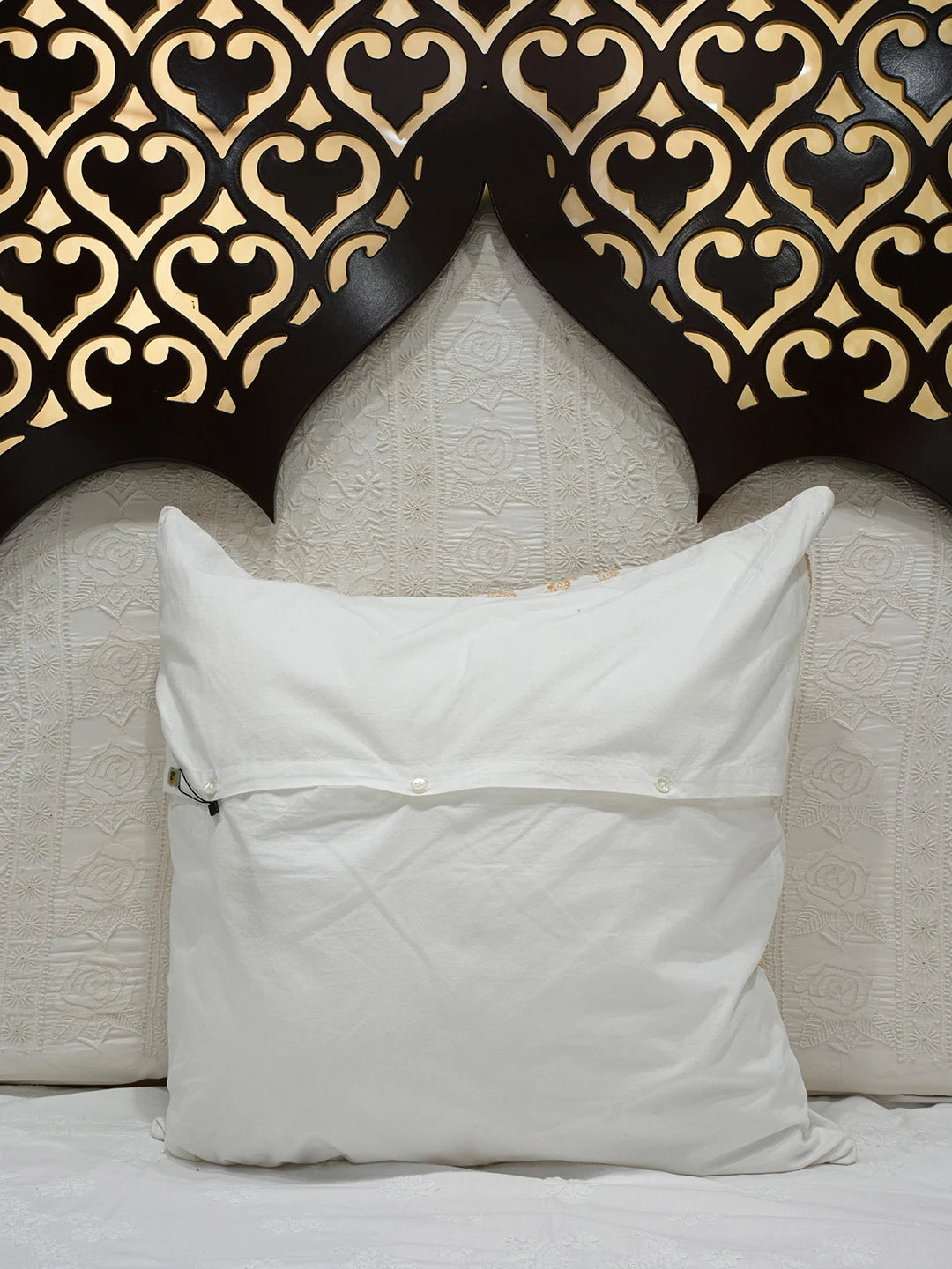 Ada Hand Embroidered White Cotton Lucknowi Chikankari Cushion Cover 01A77985