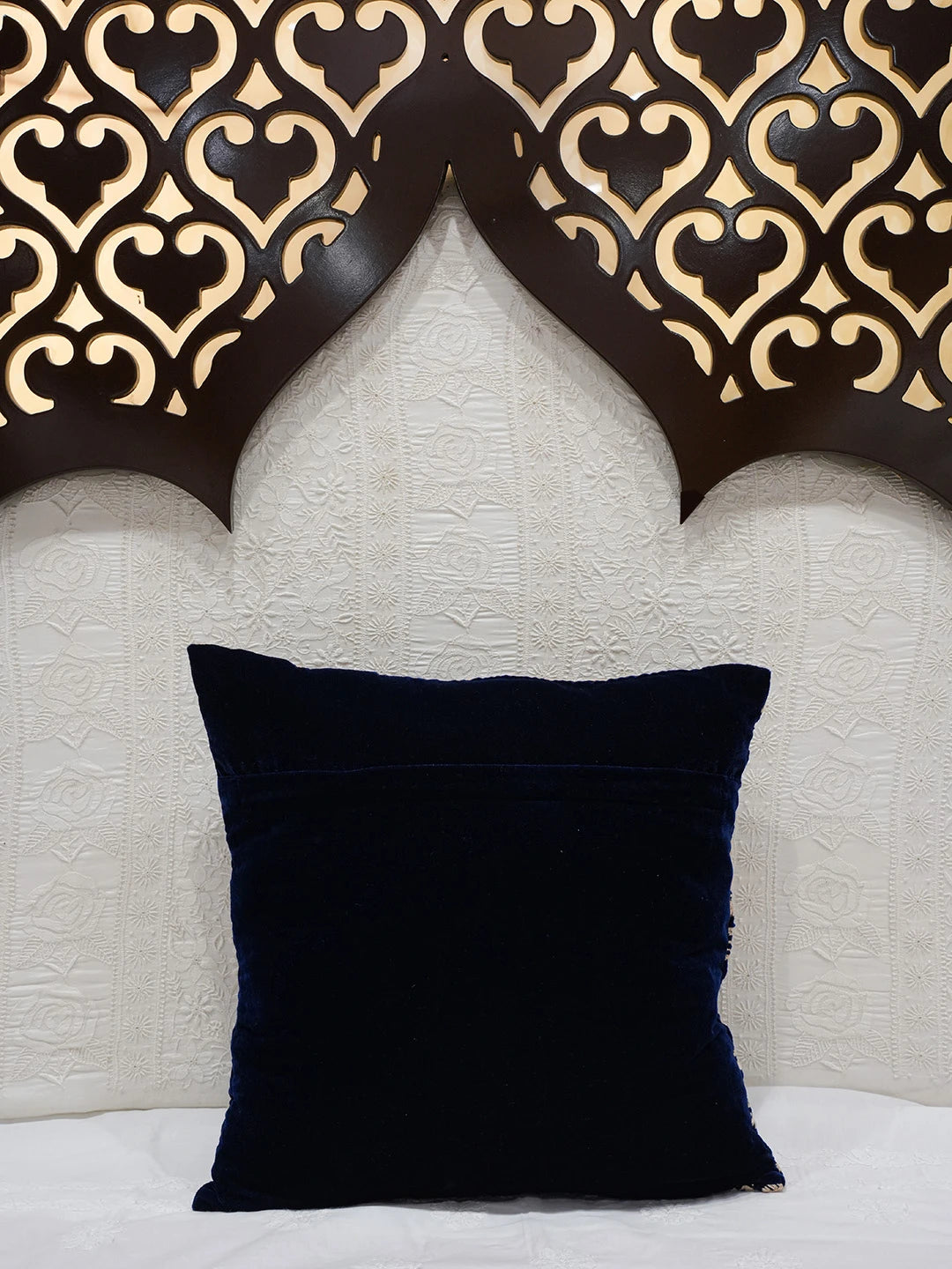 Ada Hand Embroidered Navy Blue Velvet Lucknowi Chikankari Cushion Cover 01A605315