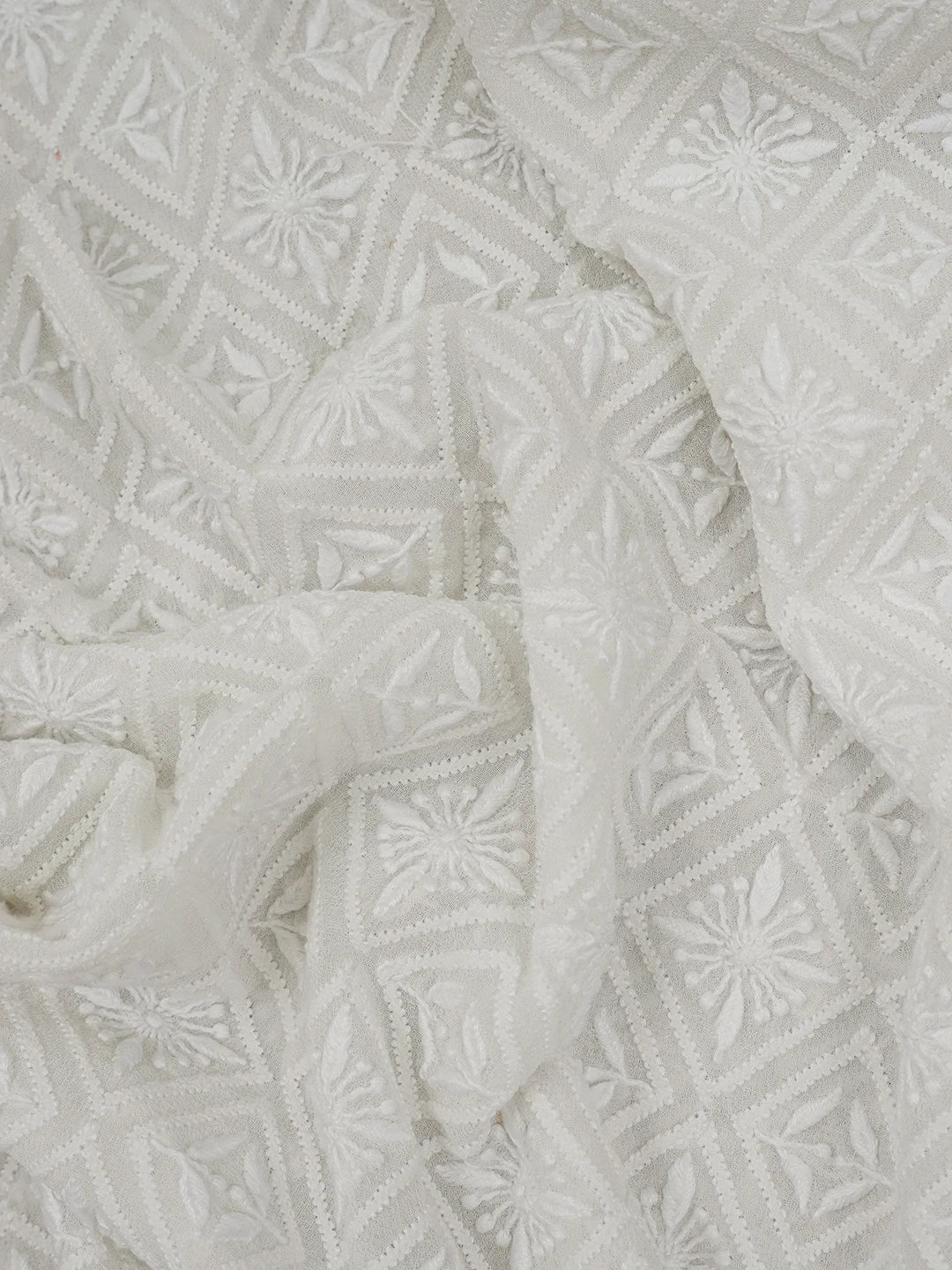Ada Hand Embroidered White Pure Georgette Lucknowi Chikankari Unstitched Men's Kurta Piece 01A560214