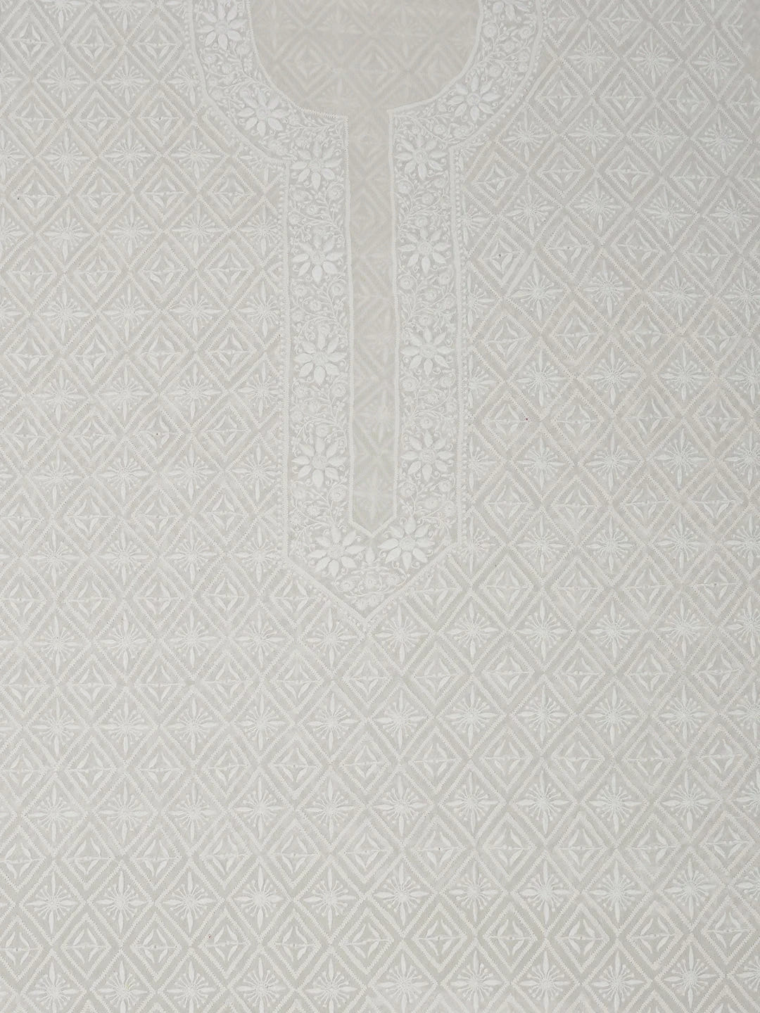 Ada Hand Embroidered White Pure Georgette Lucknowi Chikankari Unstitched Men's Kurta Piece 01A560214