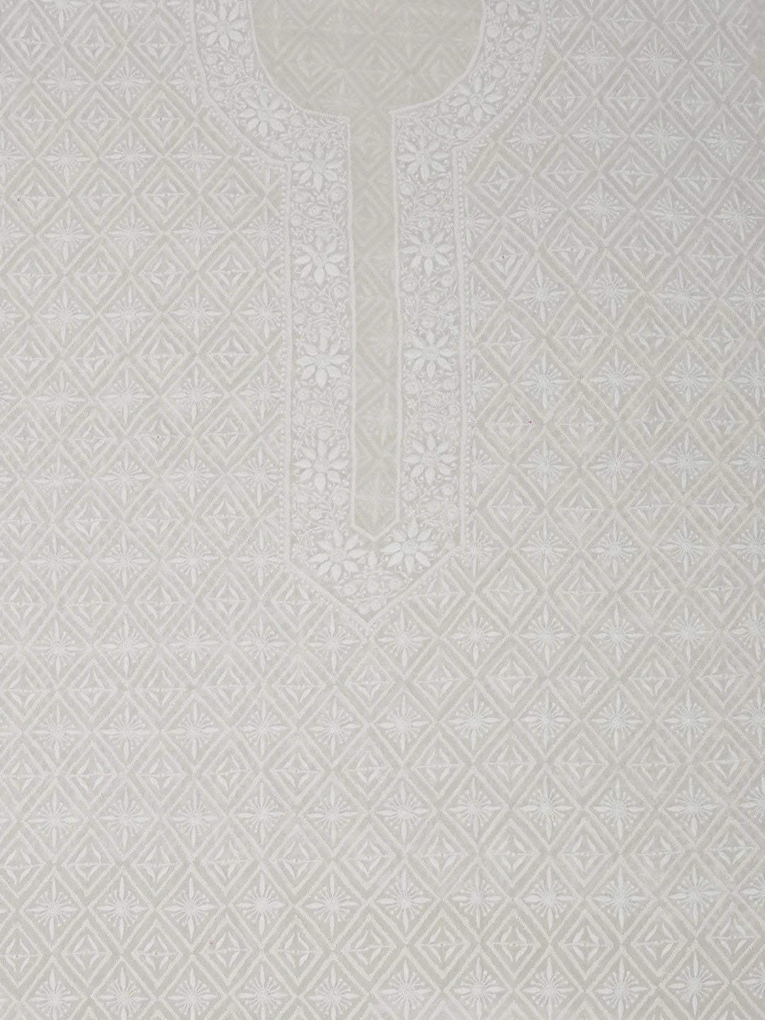 Ada Hand Embroidered White Pure Georgette Lucknowi Chikankari Unstitched Men's Kurta Piece 01A560214