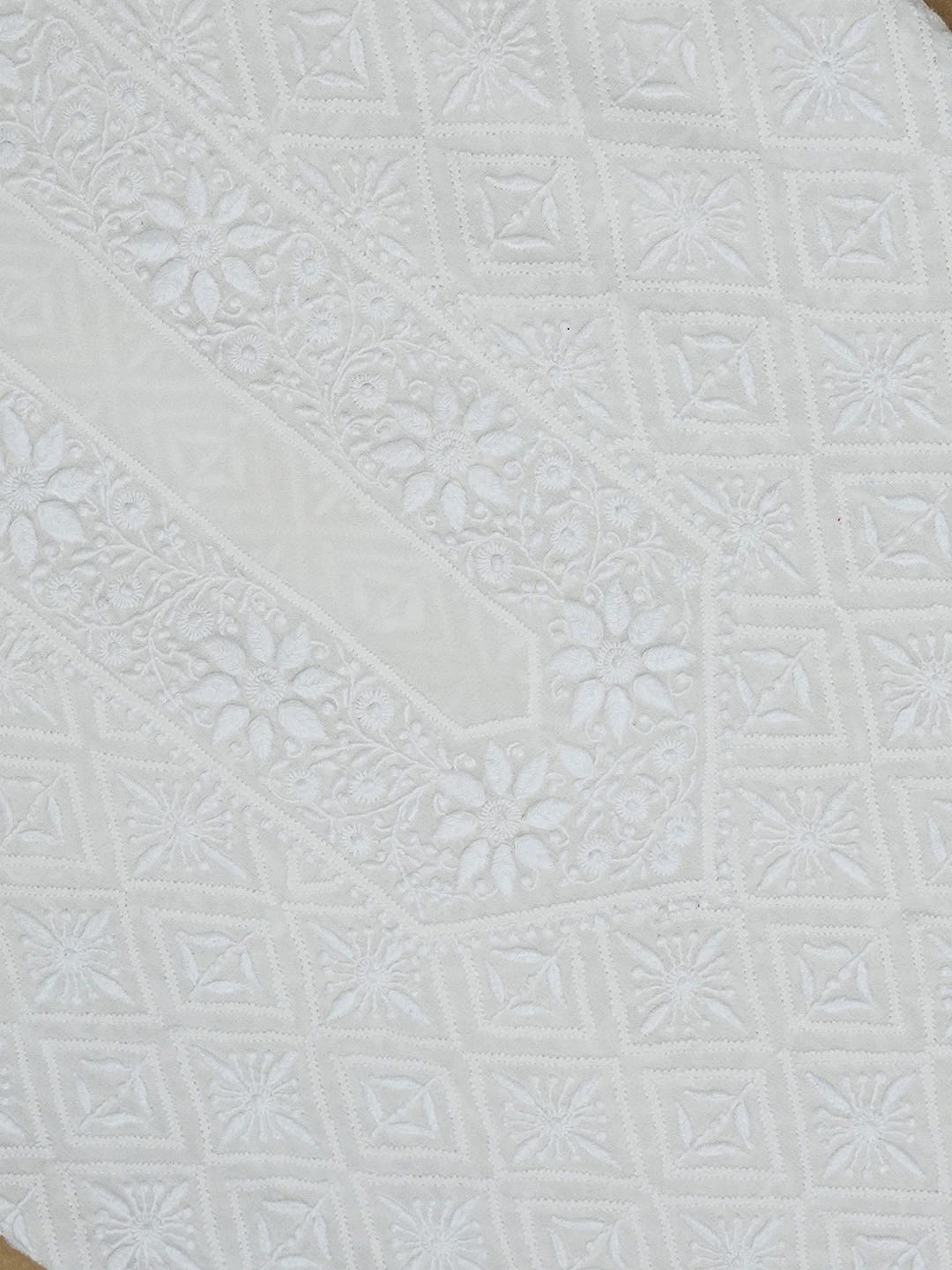 Ada Hand Embroidered White Pure Georgette Lucknowi Chikankari Unstitched Men's Kurta Piece 01A560214