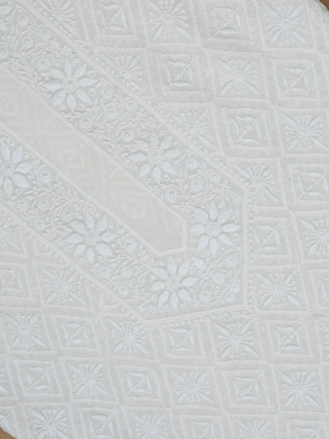 Ada Hand Embroidered White Pure Georgette Lucknowi Chikankari Unstitched Men's Kurta Piece 01A560214
