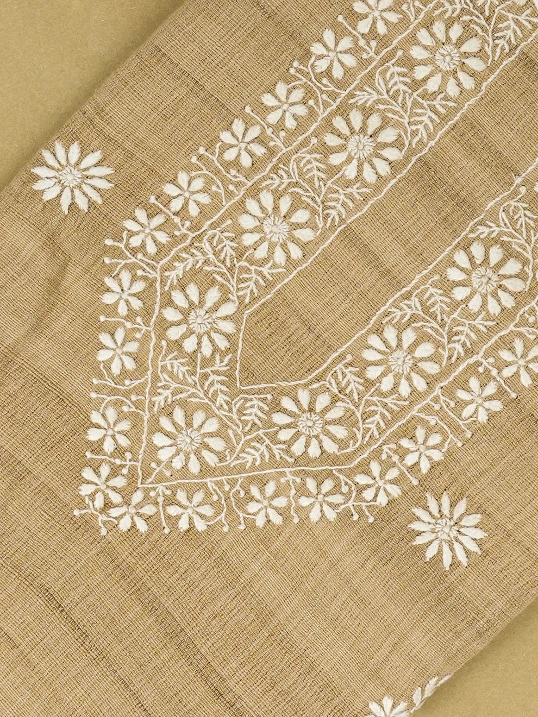 Ada Hand Embroidered Chamoisee Brown Kota Lucknowi Chikankari Unstitched Men's Kurta Piece 01A376378