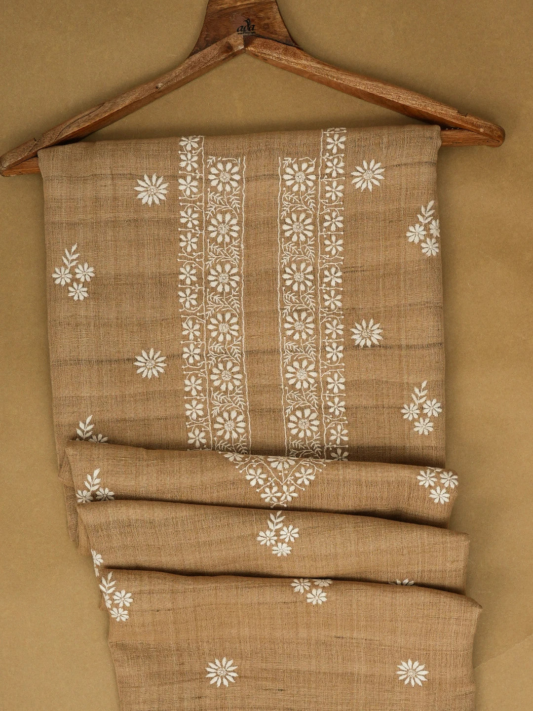Ada Hand Embroidered Chamoisee Brown Kota Lucknowi Chikankari Unstitched Men's Kurta Piece 01A376378