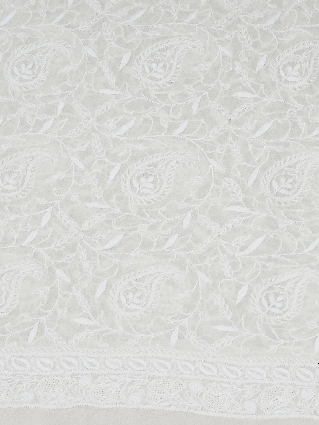 Ada Hand Embroidered White Pure Georgette Lucknowi Chikankari Unstitched Men's Kurta Piece 01A545846