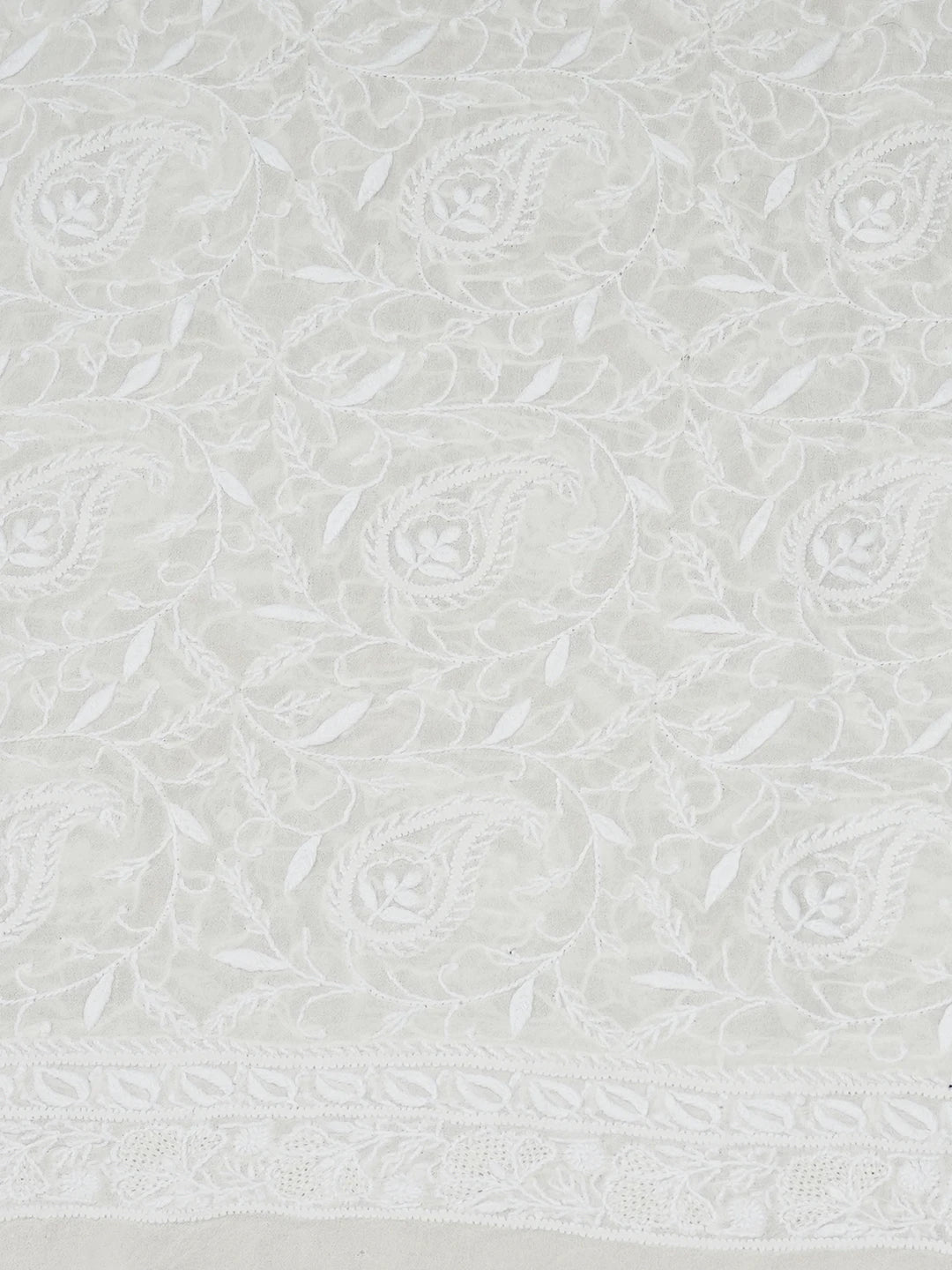 Ada Hand Embroidered White Pure Georgette Lucknowi Chikankari Unstitched Men's Kurta Piece 01A545846