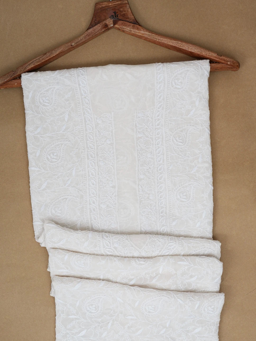 Ada Hand Embroidered White Pure Georgette Lucknowi Chikankari Unstitched Men's Kurta Piece 01A545846