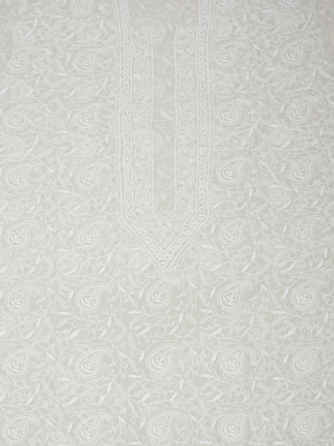 Ada Hand Embroidered White Pure Georgette Lucknowi Chikankari Unstitched Men's Kurta Piece 01A545846