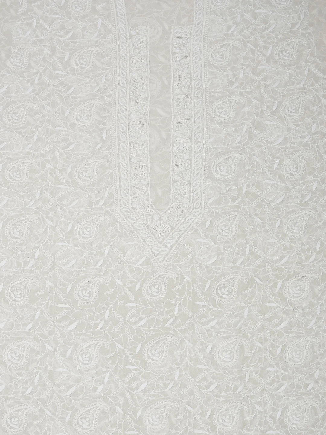 Ada Hand Embroidered White Pure Georgette Lucknowi Chikankari Unstitched Men's Kurta Piece 01A545846