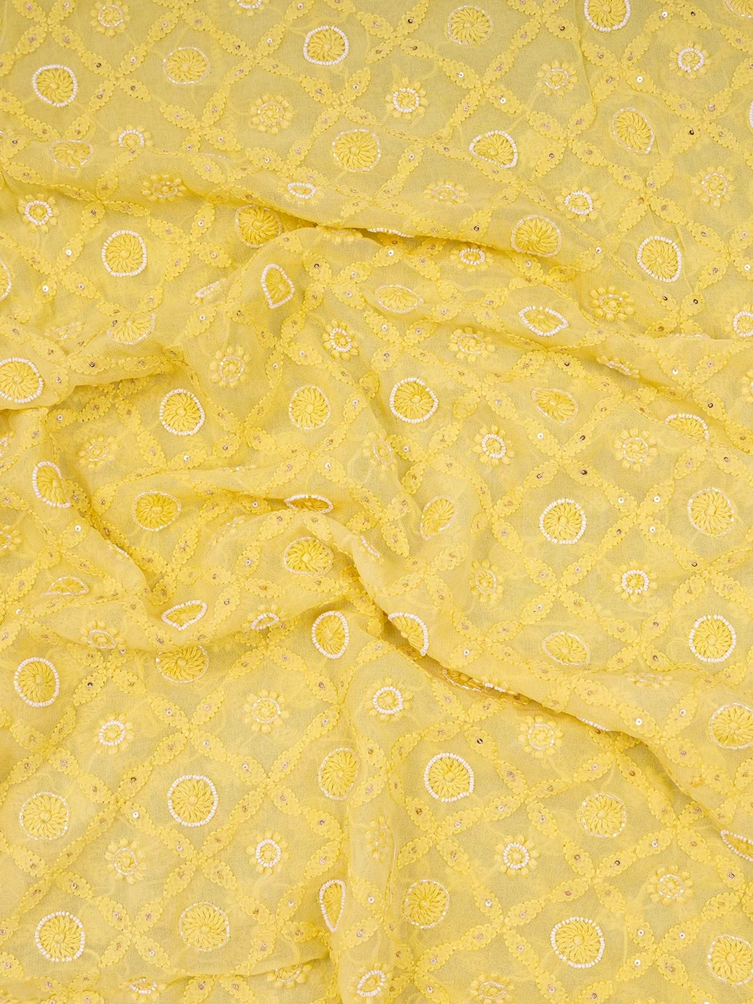 Ada Hand Embroidered Gold Yellow Viscose Georgette Lucknowi Chikankari Unstitched Men's Kurta Piece With Cutdana Work 01A430045