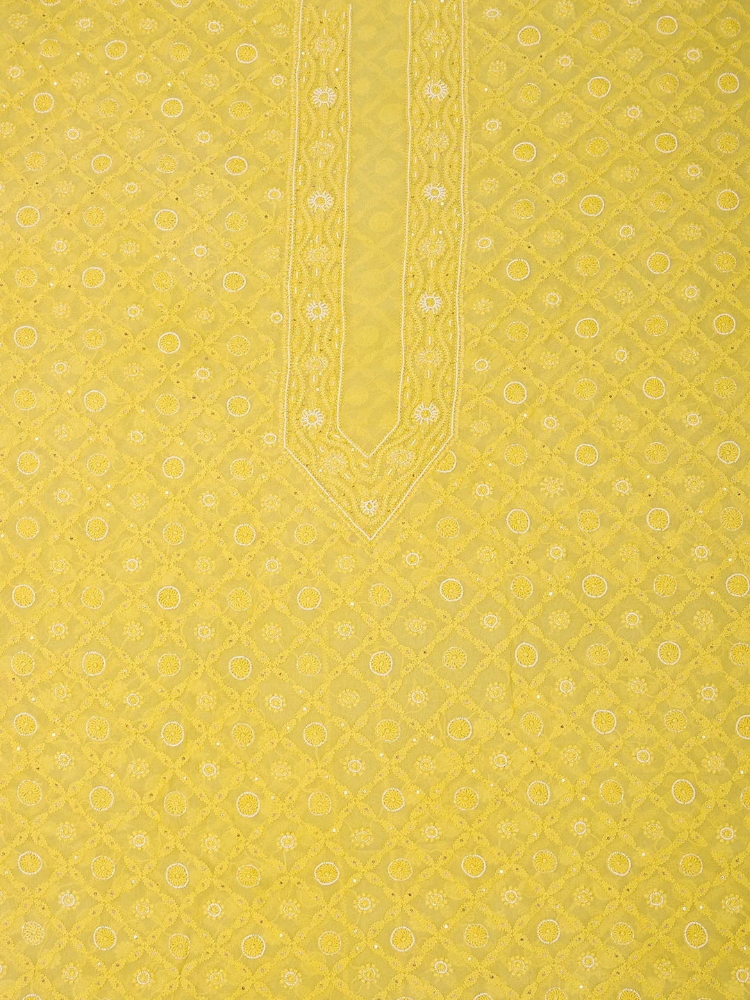 Ada Hand Embroidered Gold Yellow Viscose Georgette Lucknowi Chikankari Unstitched Men's Kurta Piece With Cutdana Work 01A430045