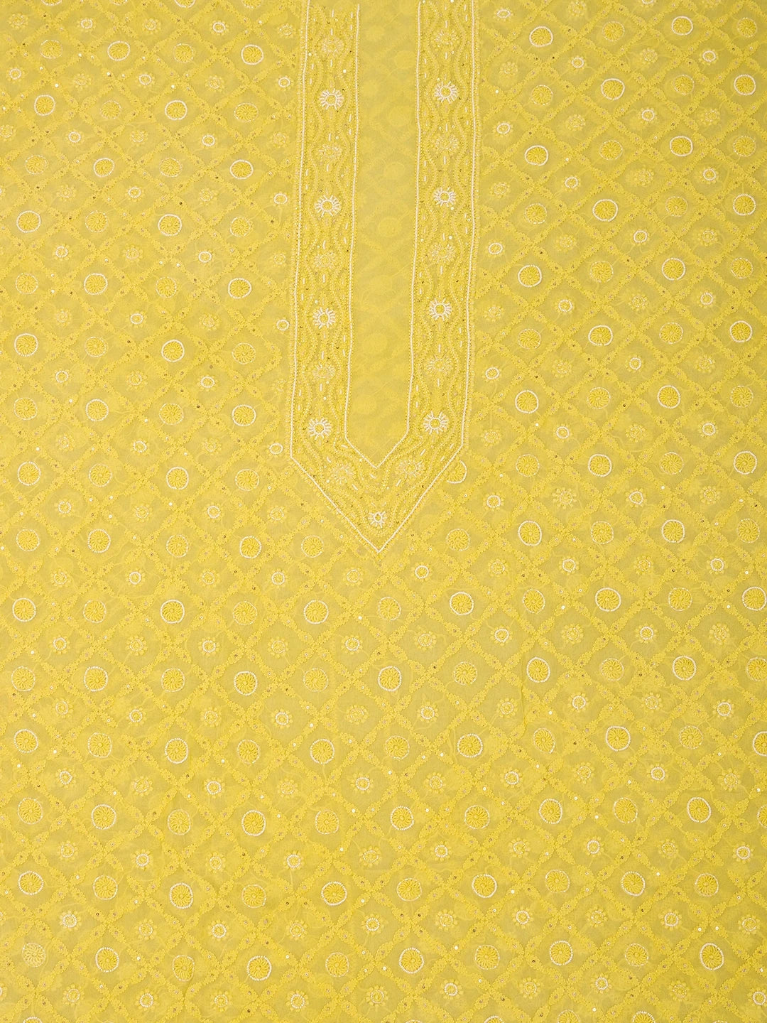 Ada Hand Embroidered Gold Yellow Viscose Georgette Lucknowi Chikankari Unstitched Men's Kurta Piece With Cutdana Work 01A430045