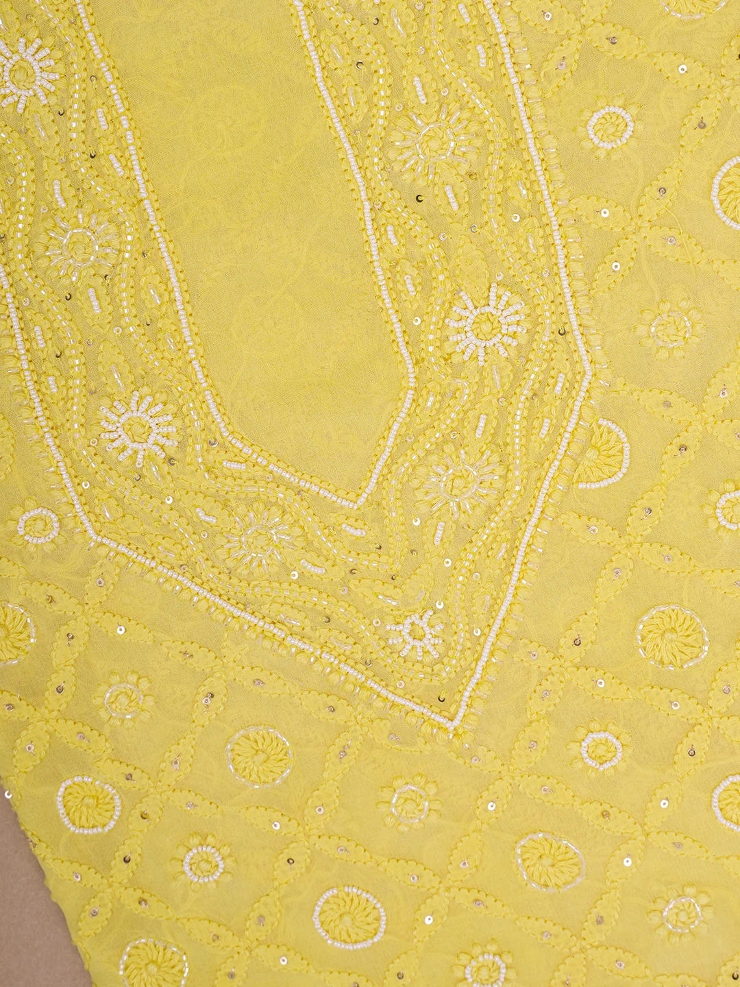 Ada Hand Embroidered Gold Yellow Viscose Georgette Lucknowi Chikankari Unstitched Men's Kurta Piece With Cutdana Work 01A430045