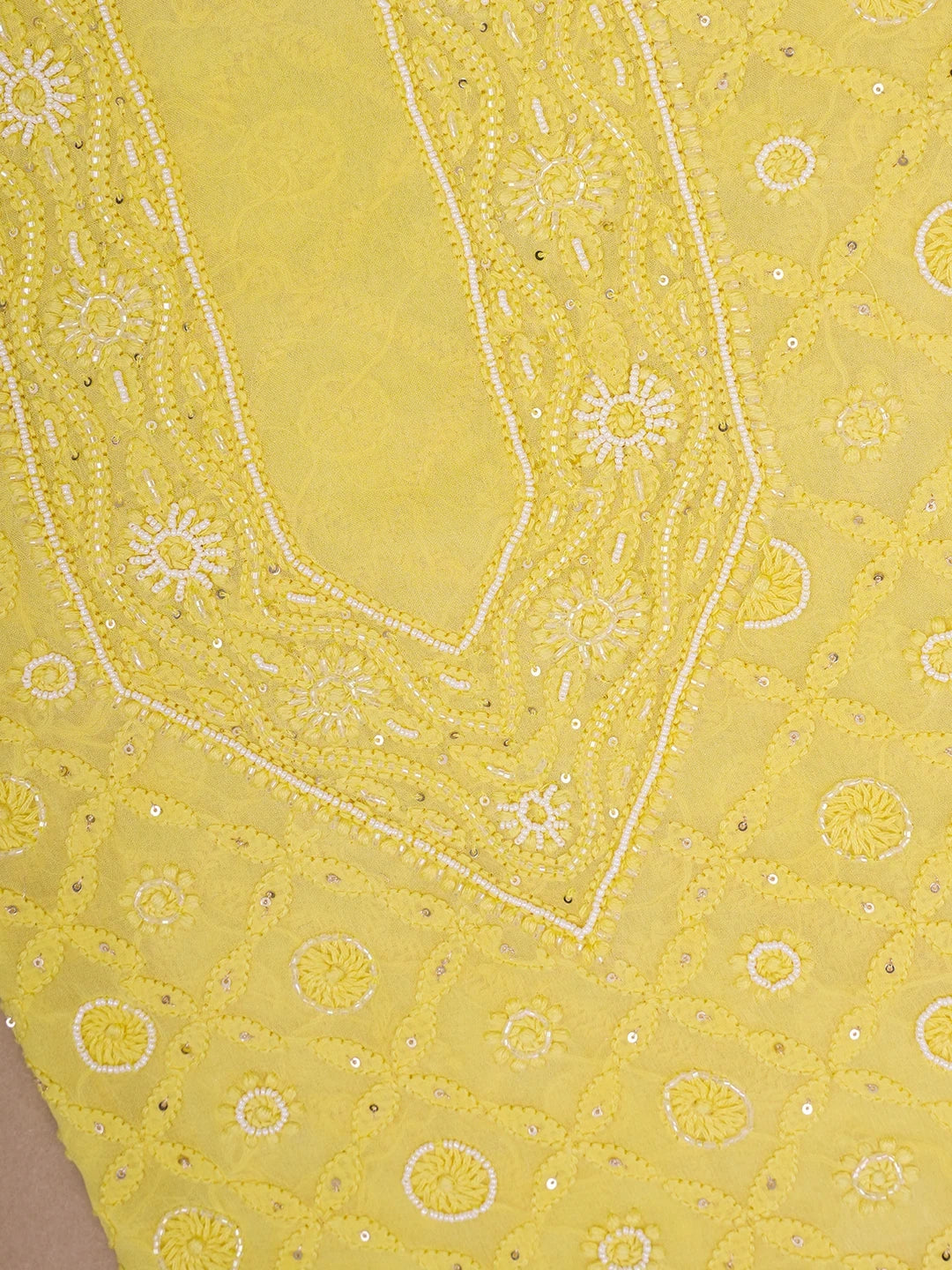Ada Hand Embroidered Gold Yellow Viscose Georgette Lucknowi Chikankari Unstitched Men's Kurta Piece With Cutdana Work 01A430045