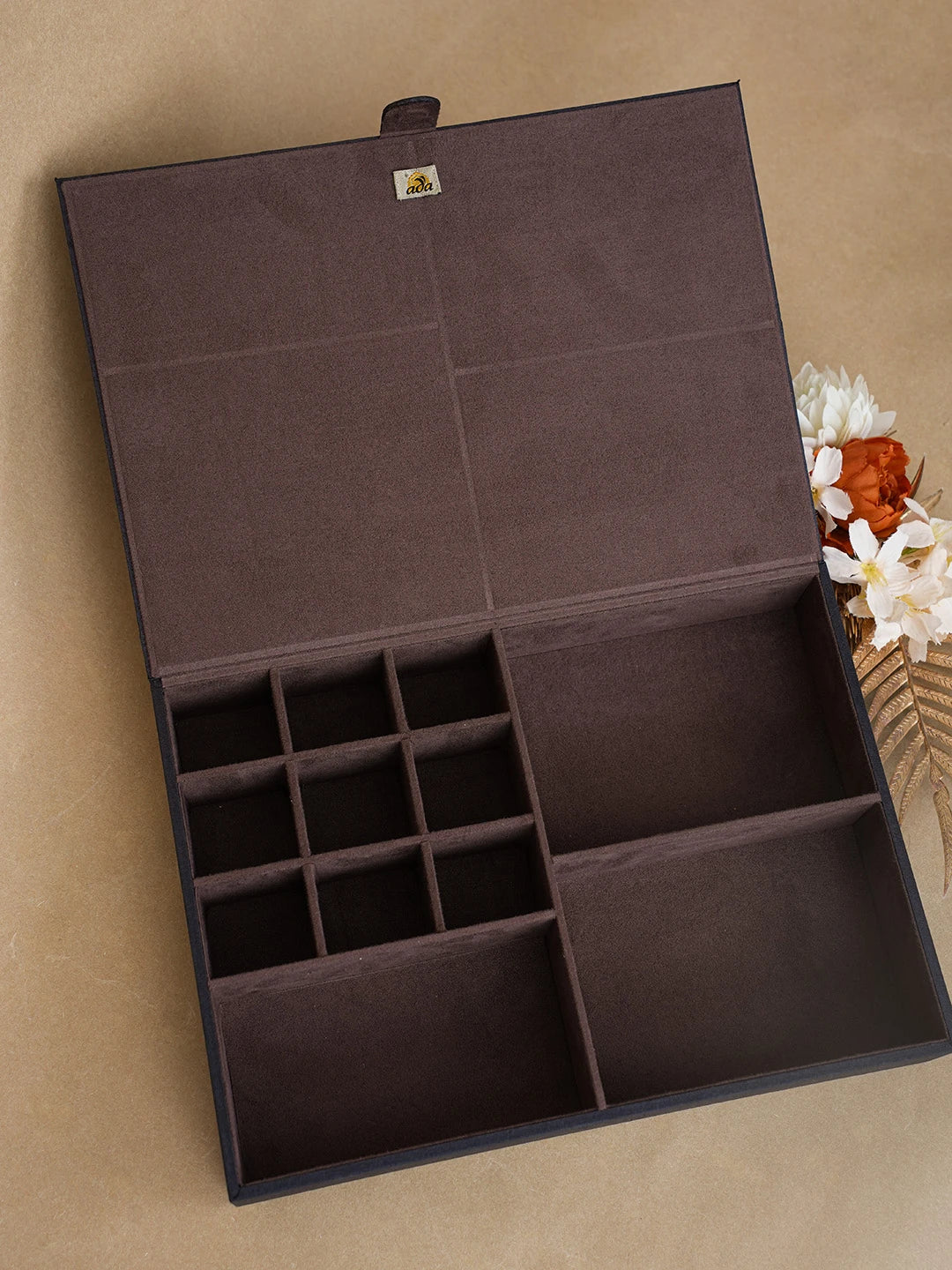 Ada Hand Embroidered Black Silk Lucknowi Chikankari Jewellery Box With Zari Work 01A617855