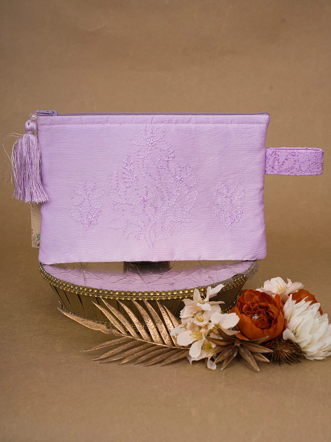 Ada Hand Embroidered Mauve Chanderi Lucknowi Chikankari Pouch 01A650904
