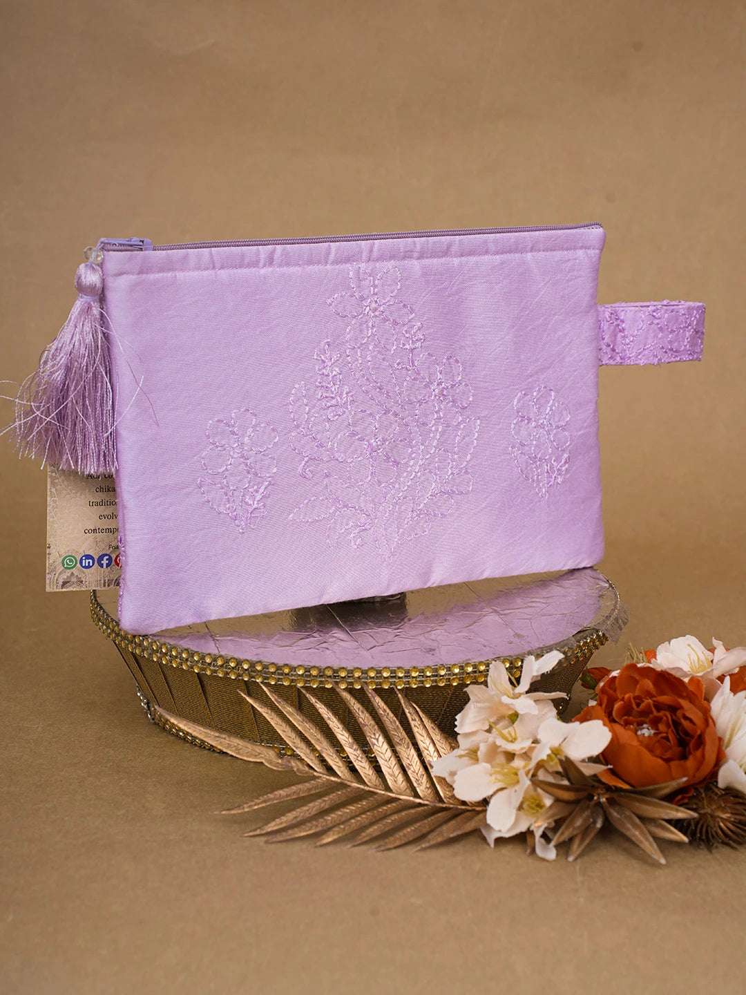 Ada Hand Embroidered Mauve Chanderi Lucknowi Chikankari Pouch 01A650904