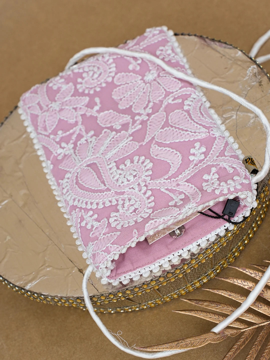 Ada Hand Embroidered Pink Georgette Lucknowi Chikankari Mobile Cover 01A696866