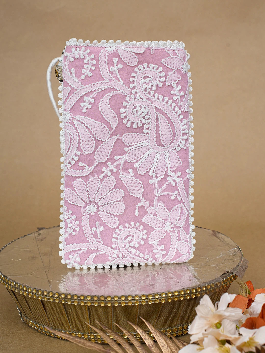 Ada Hand Embroidered Pink Georgette Lucknowi Chikankari Mobile Cover 01A696866