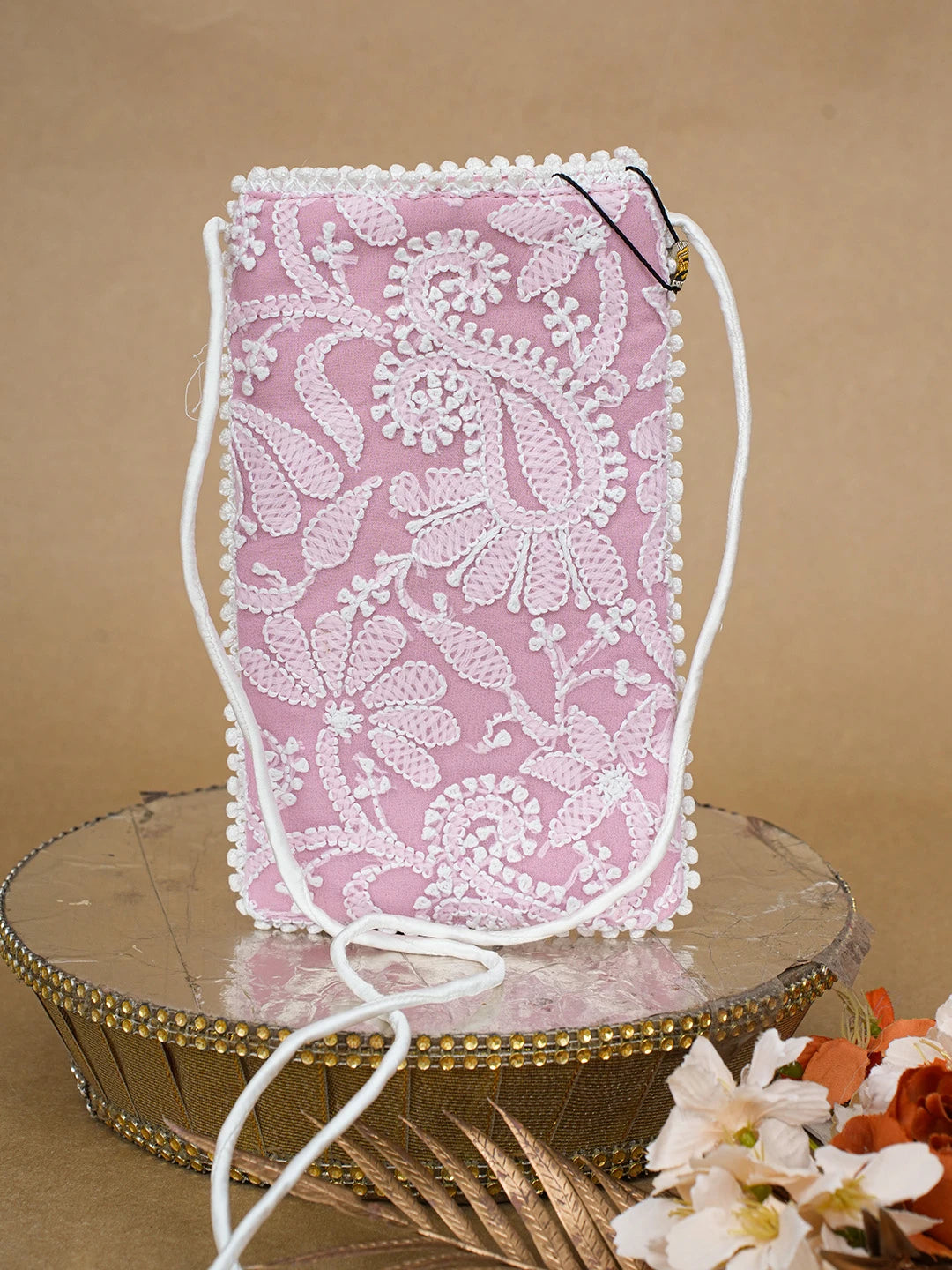 Ada Hand Embroidered Pink Georgette Lucknowi Chikankari Mobile Cover 01A696866