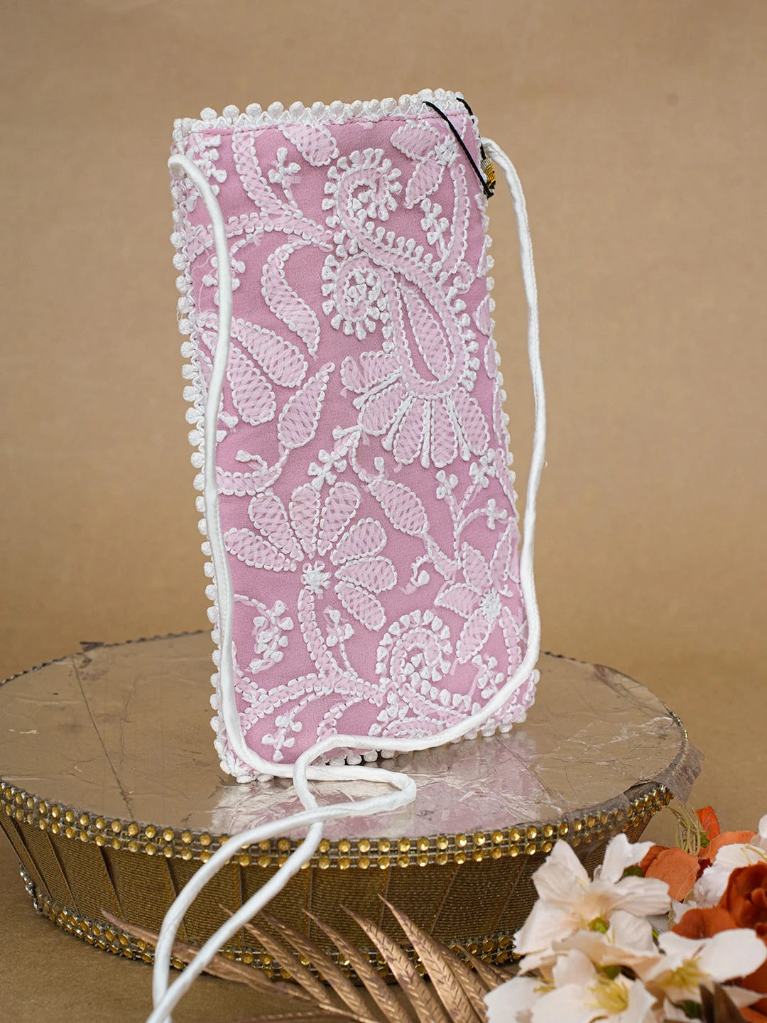 Ada Hand Embroidered Pink Georgette Lucknowi Chikankari Mobile Cover 01A696866