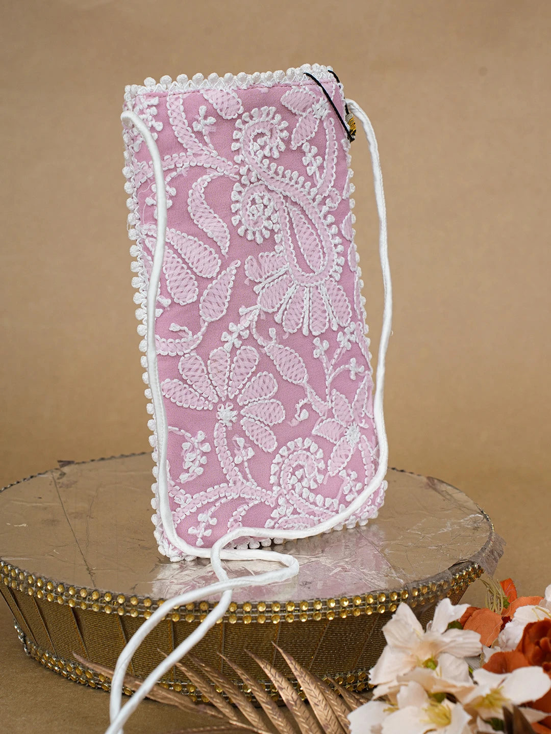 Ada Hand Embroidered Pink Georgette Lucknowi Chikankari Mobile Cover 01A696866