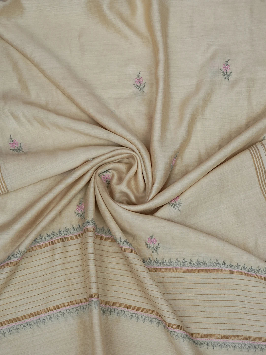 Ada Hand Embroidered Fawn Moonga Silk Lucknowi Chikankari Unstitched Kurta Dupatta Set 01A696183