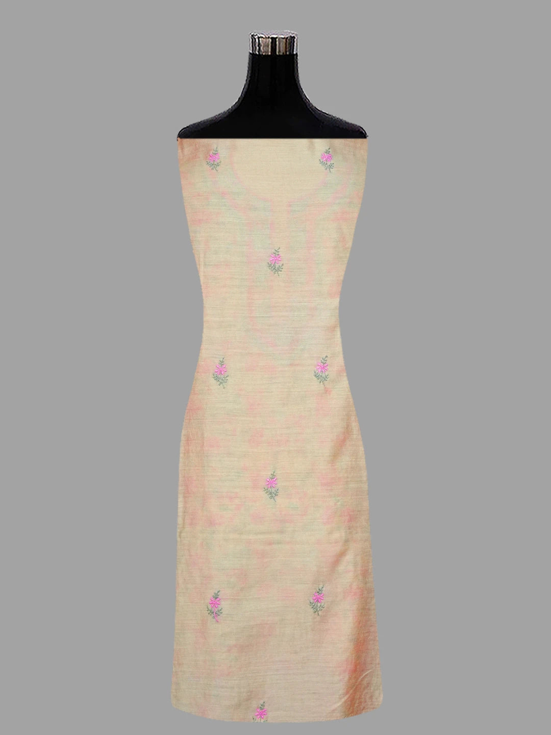 Ada Hand Embroidered Fawn Moonga Silk Lucknowi Chikankari Unstitched Kurta Dupatta Set 01A696183