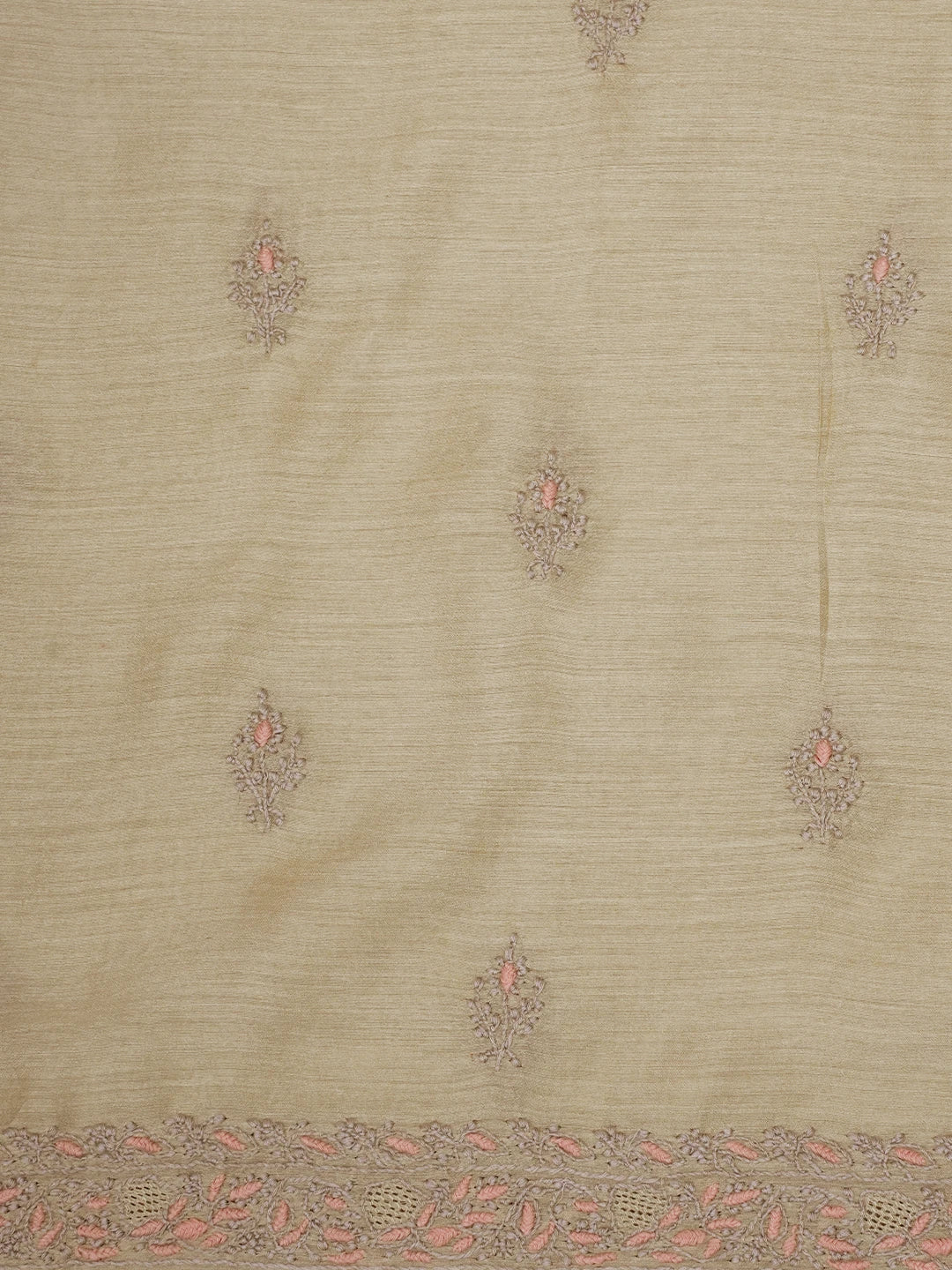 Ada Hand Embroidered Fawn Moonga Silk Lucknowi Chikankari Unstitched Kurta Dupatta Set 01A700418