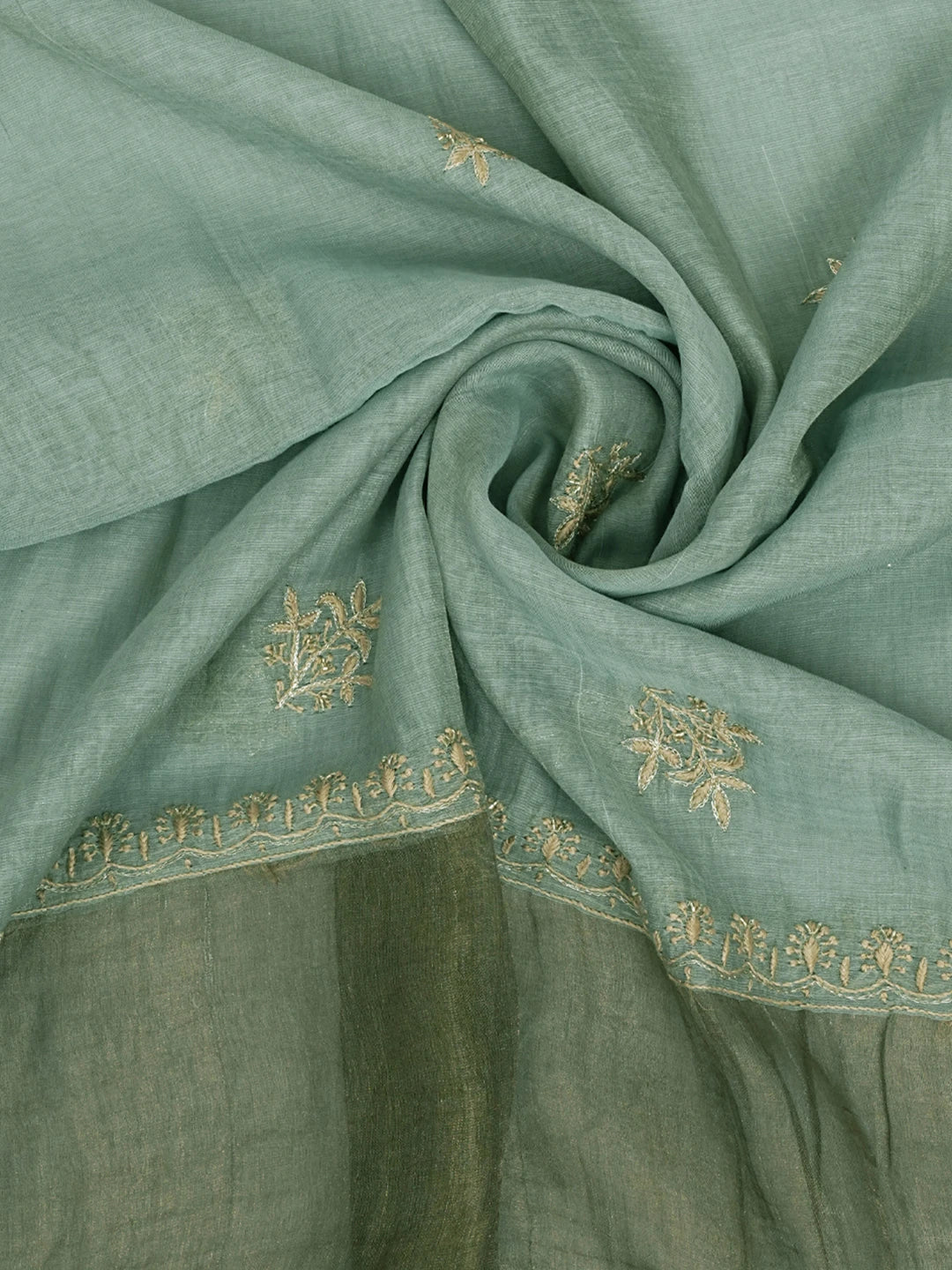 Ada Hand Embroidered Cadet Blue Tissue Lucknowi Chikankari Unstitched Kurta Dupatta Set With Cutdana Work 01A702544