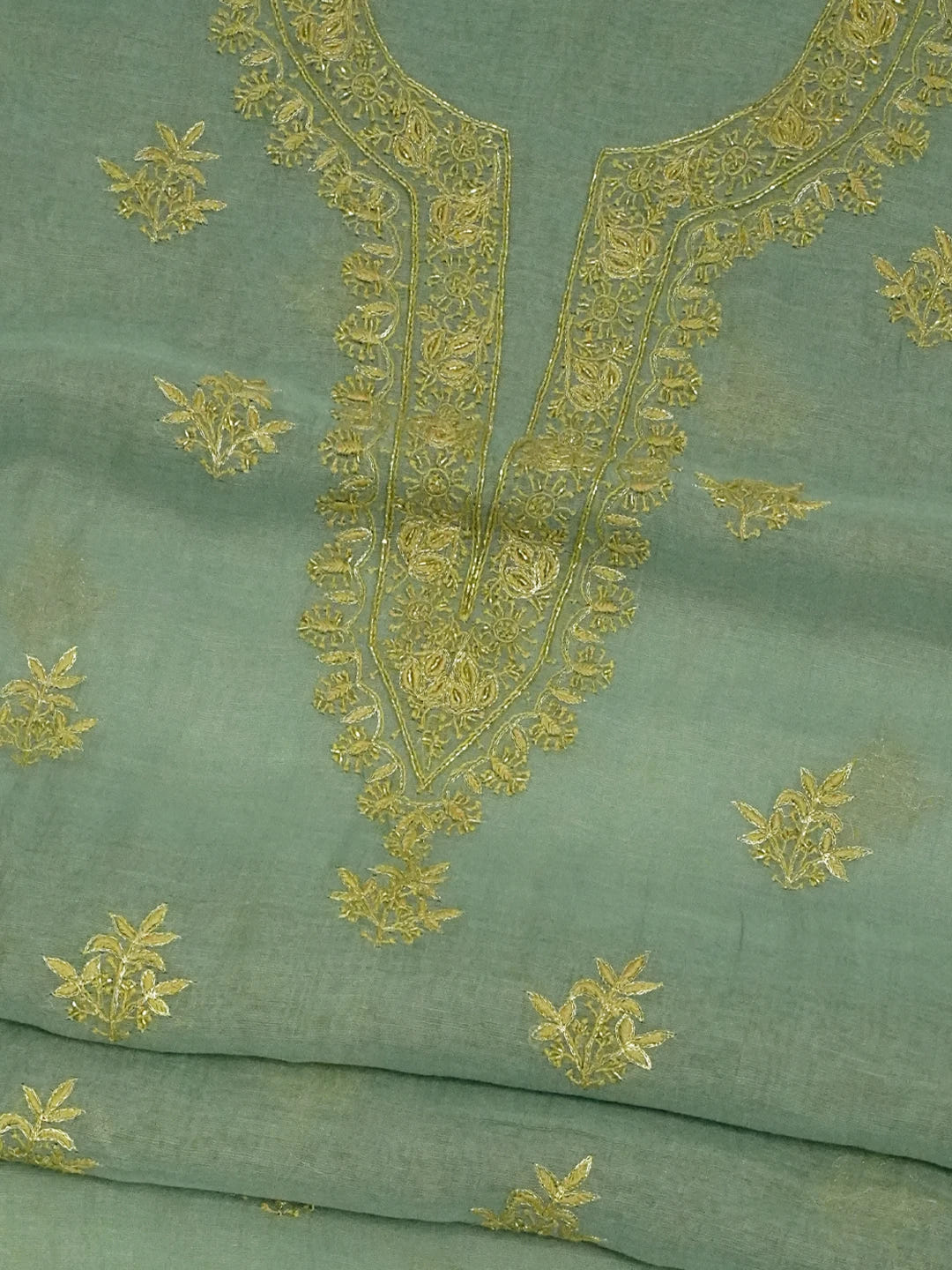 Ada Hand Embroidered Cadet Blue Tissue Lucknowi Chikankari Unstitched Kurta Dupatta Set With Cutdana Work 01A702544