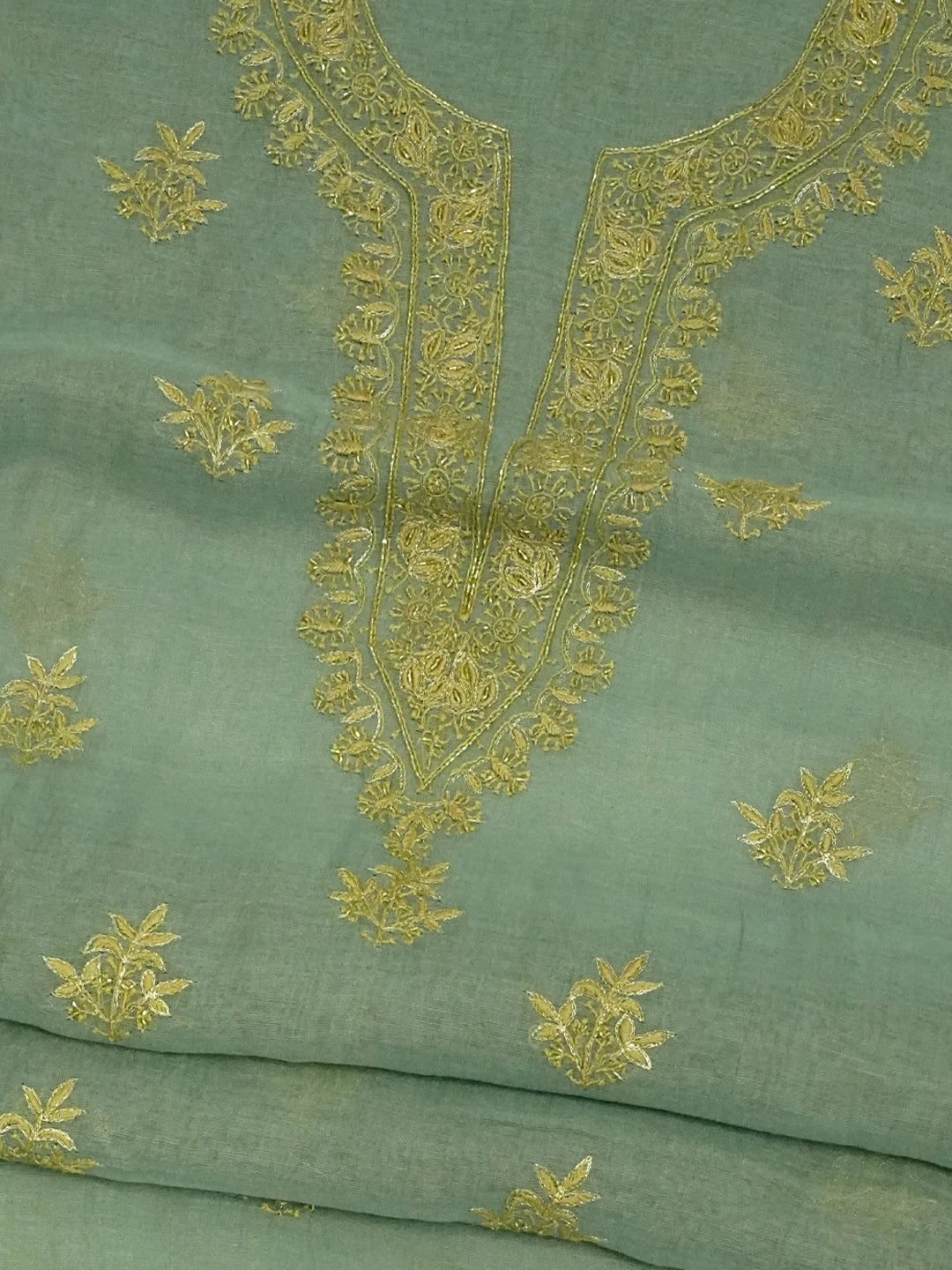 Ada Hand Embroidered Cadet Blue Tissue Lucknowi Chikankari Unstitched Kurta Dupatta Set With Cutdana Work 01A702544