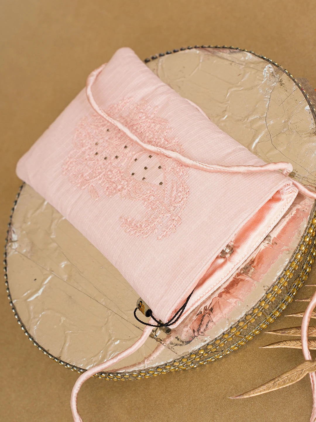 Ada Hand Embroidered Peach Kota Lucknowi Chikankari Mobile Cover 01A696859