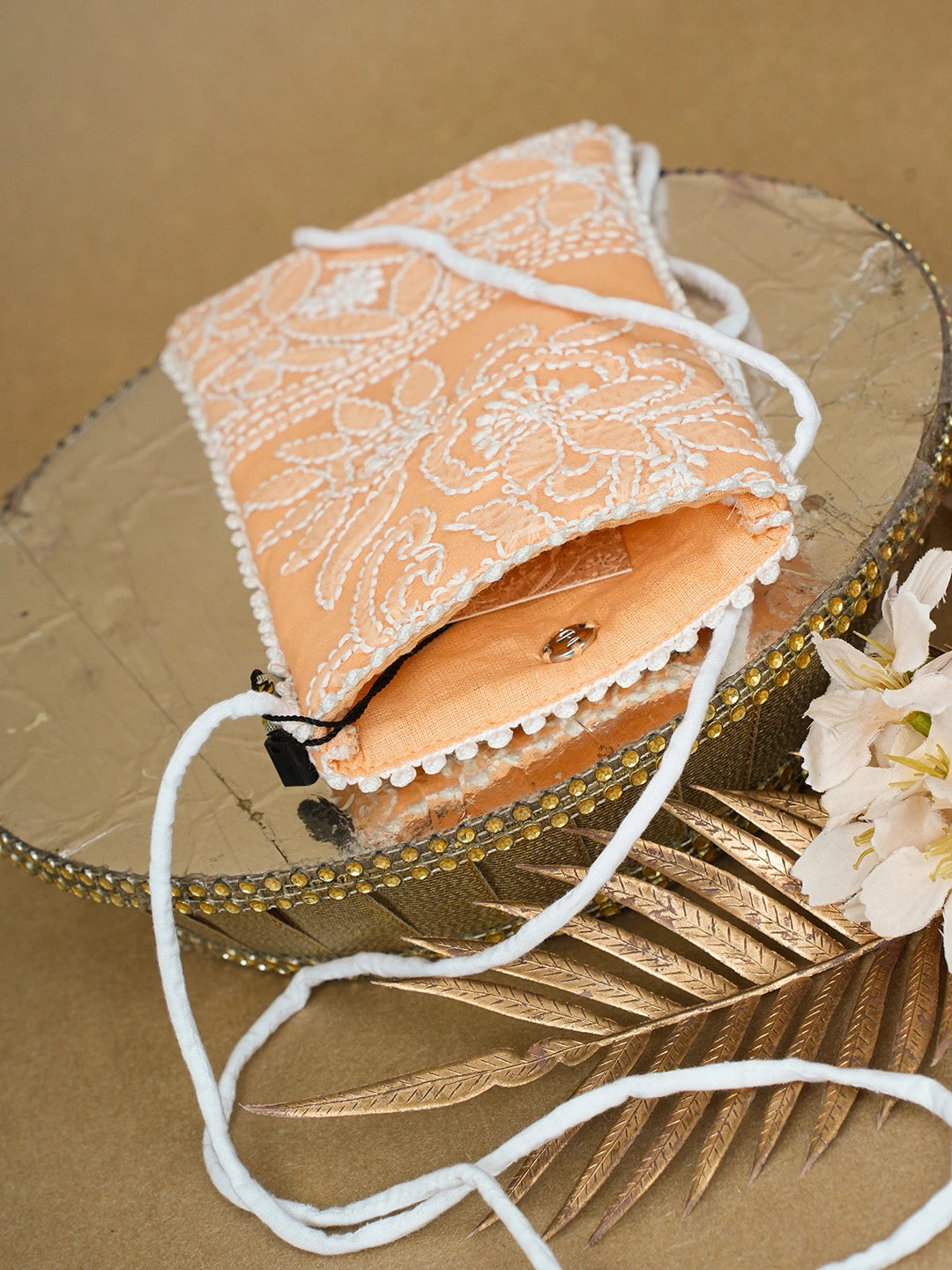 Ada Hand Embroidered Peach Georgette Lucknowi Chikankari Mobile Cover 01A690837