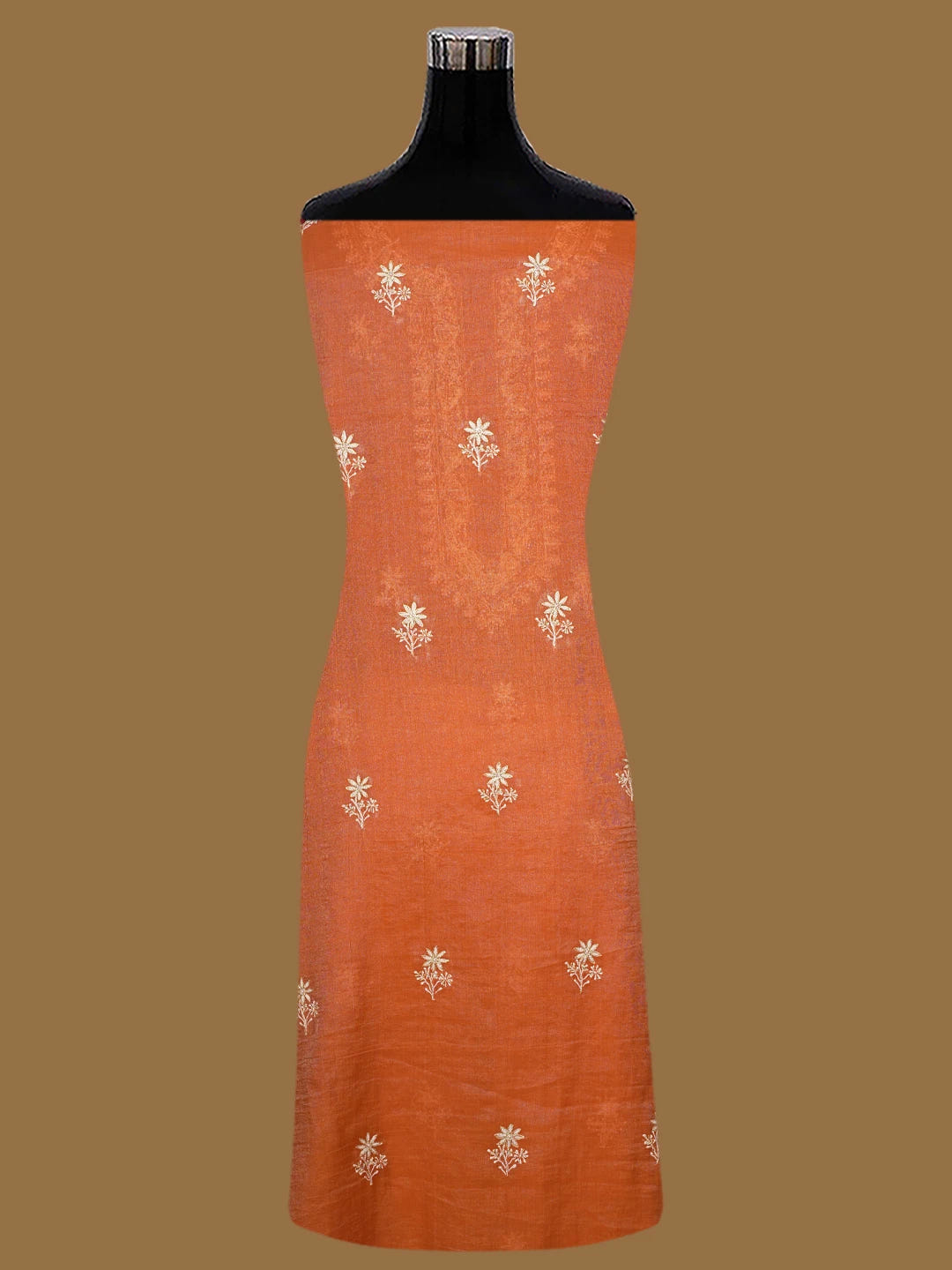 Ada Hand Embroidered Rust Tissue Lucknowi Chikankari Unstitched Kurta Dupatta Set With Cutdana Work 01A702534