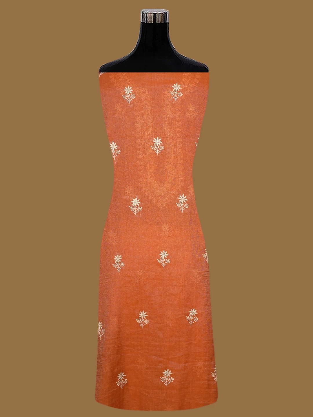 Ada Hand Embroidered Rust Tissue Lucknowi Chikankari Unstitched Kurta Dupatta Set With Cutdana Work 01A702534