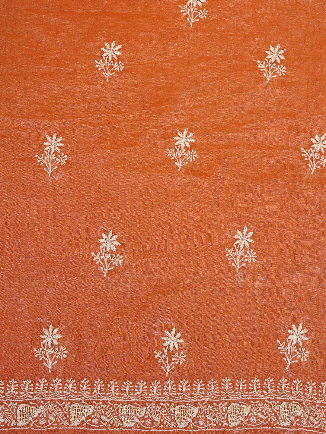 Ada Hand Embroidered Rust Tissue Lucknowi Chikankari Unstitched Kurta Dupatta Set With Cutdana Work 01A702534