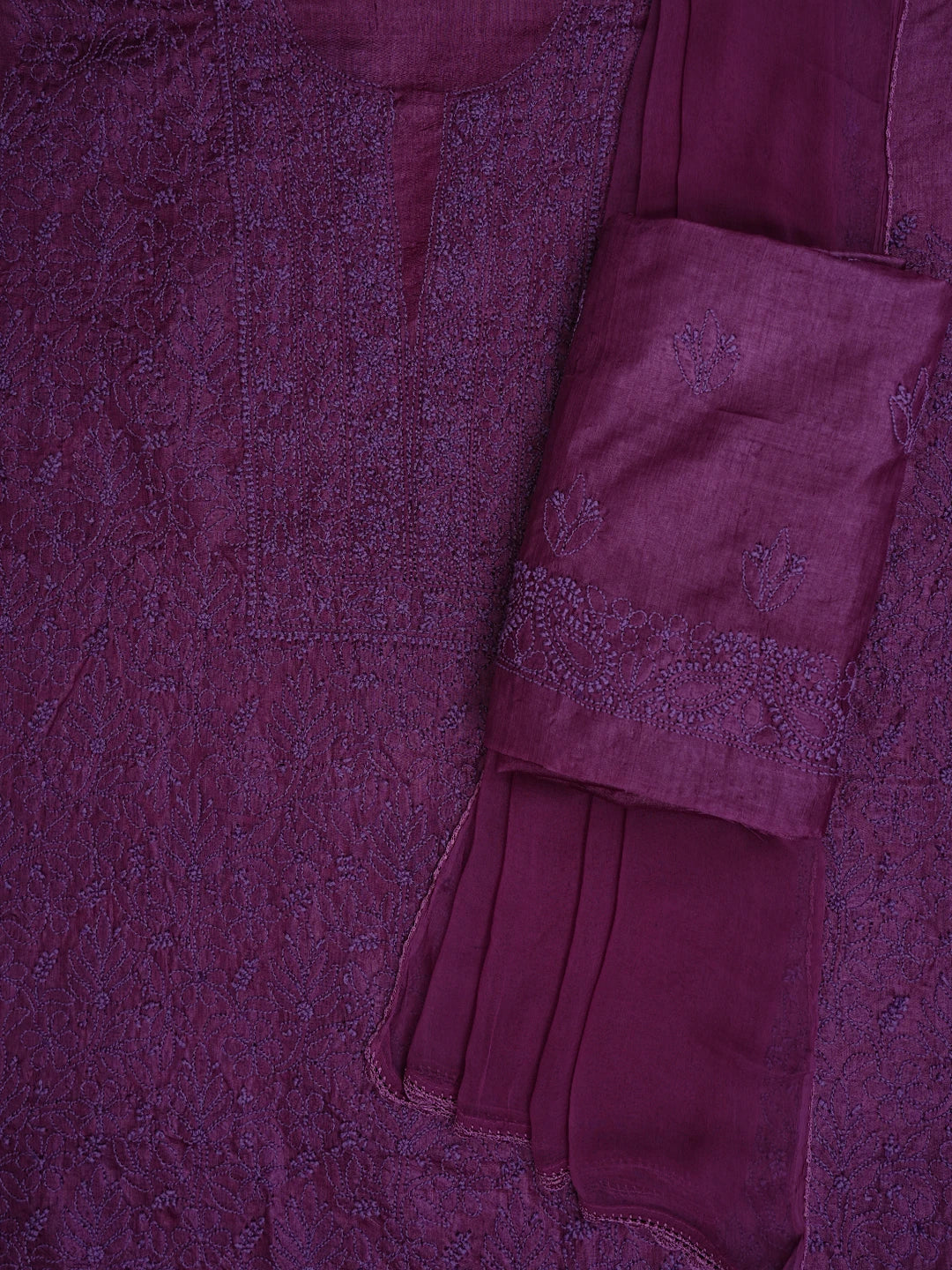 Ada Hand Embroidered Purple Silk Lucknowi Chikankari Unstitched Suit Piece 01A702857