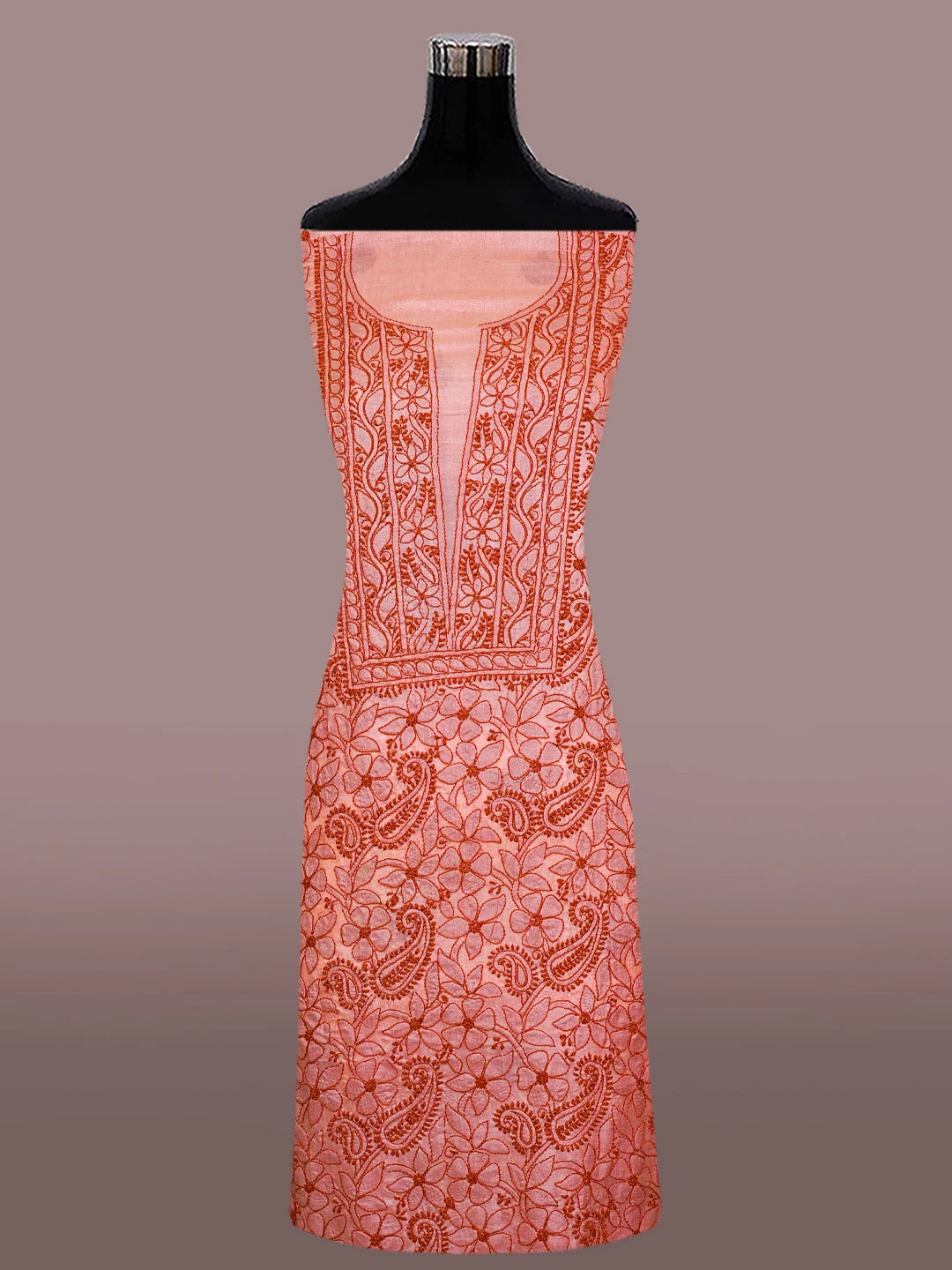 Ada Hand Embroidered Peachy Pink Silk Lucknowi Chikankari Unstitched Suit Piece 01A702867