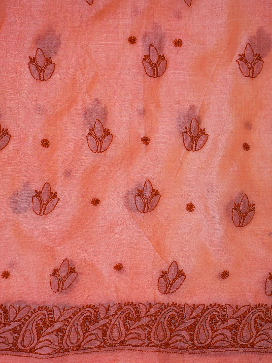 Ada Hand Embroidered Peachy Pink Silk Lucknowi Chikankari Unstitched Suit Piece 01A702867
