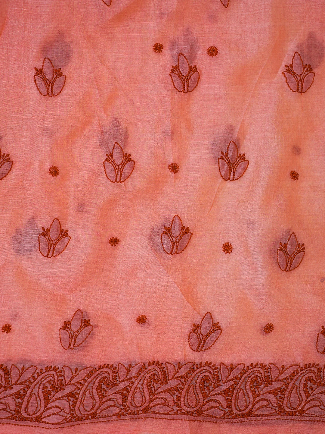 Ada Hand Embroidered Peachy Pink Silk Lucknowi Chikankari Unstitched Suit Piece 01A702867