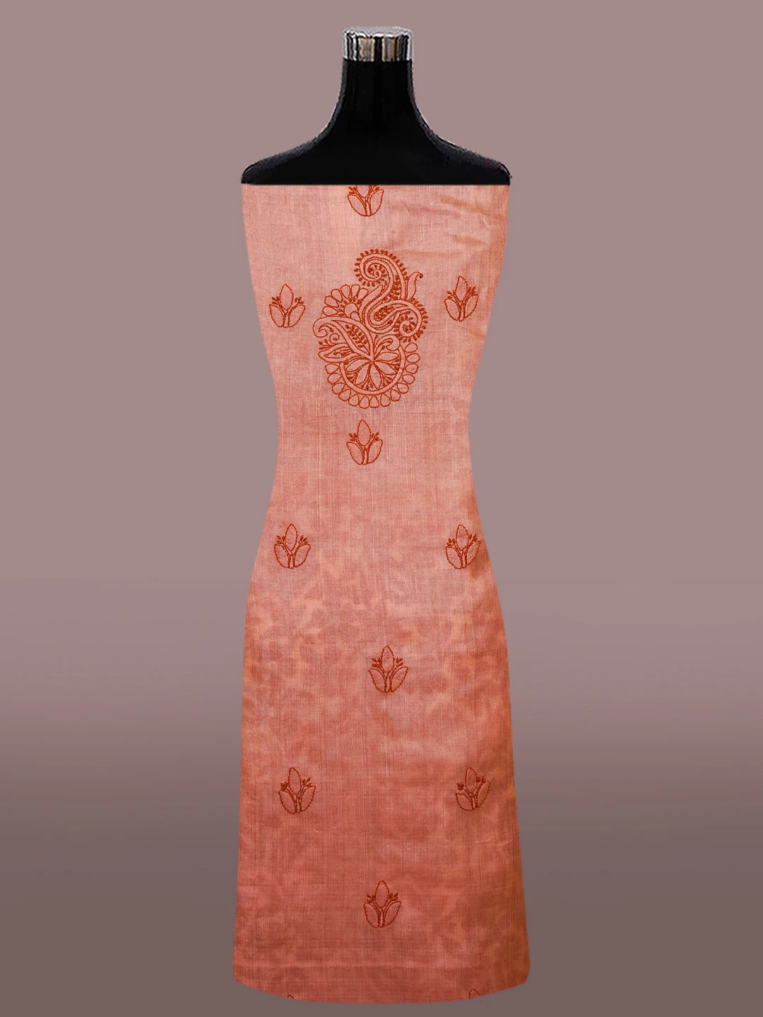 Ada Hand Embroidered Peachy Pink Silk Lucknowi Chikankari Unstitched Suit Piece 01A702867