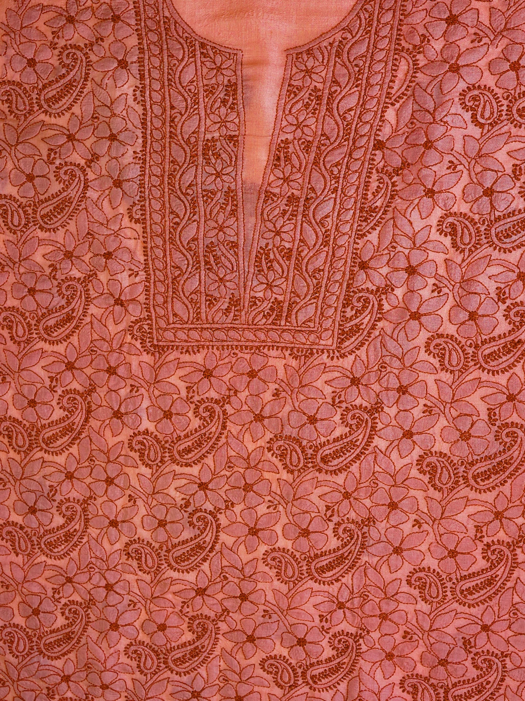 Ada Hand Embroidered Peachy Pink Silk Lucknowi Chikankari Unstitched Suit Piece 01A702867