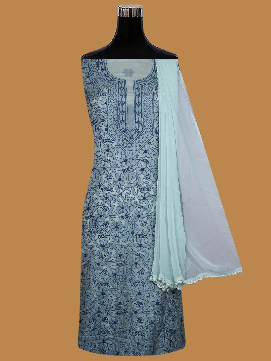 Ada Hand Embroidered Mint Green Silk Lucknowi Chikankari Unstitched Suit Piece 01A702983